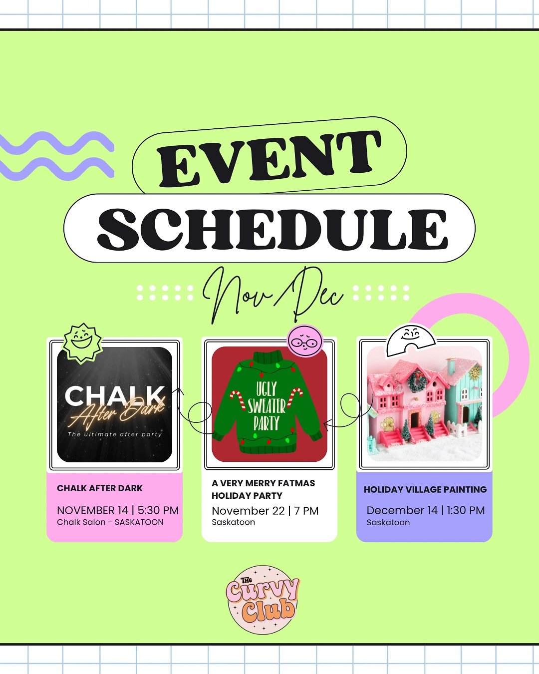 Year end events are here! 🎄🤶🎅🔔🌟

Let&rsquo;s end this year with a BANG at one (or all!) of our year end events!

✨November 14 @ 5:30pm - Chalk After Dark - A Curvy Babe Hair Event with Chalk Salon &amp; Co. In Saskatoon

✨November 22 @ 7pm - Our