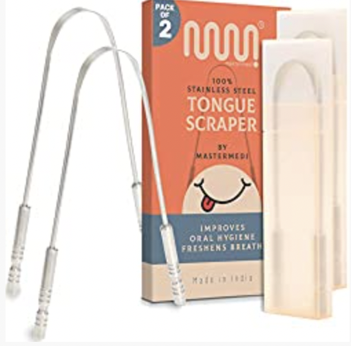 Pack of Two Stainless Steel Medical Grade Tongue Scrapers with Travel Packs #AD