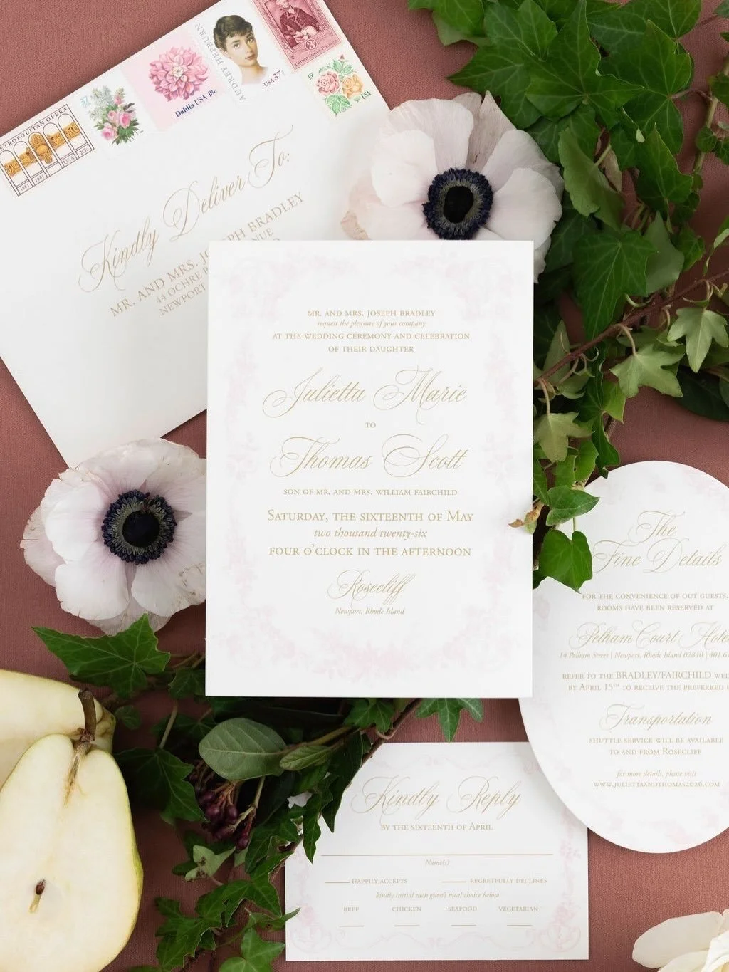 2026 has been off to a busy start that I have not posted about the new semi-custom suites that were added at the start of the year! The first one to be featured is the new Verona wedding invitation, a romantic floral suite with antique cartouches and
