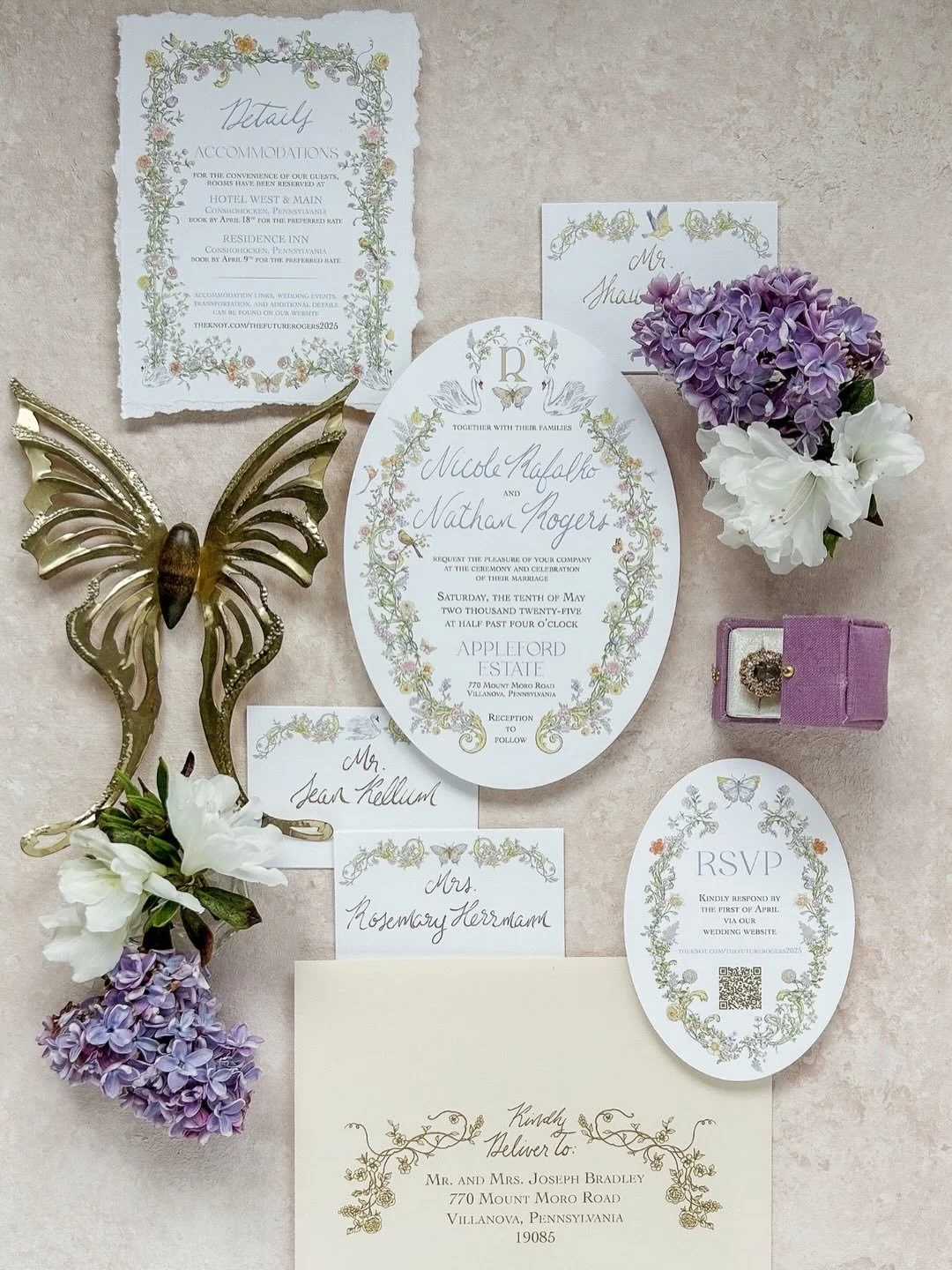 Not over the fact I have to wait another 2 years for more Bridgerton, so I will share this custom garden inspired wedding invitation for Nicole and Nate and their gorgeous Spring wedding last May. It fits the vibe, no? Scroll through to see all the s
