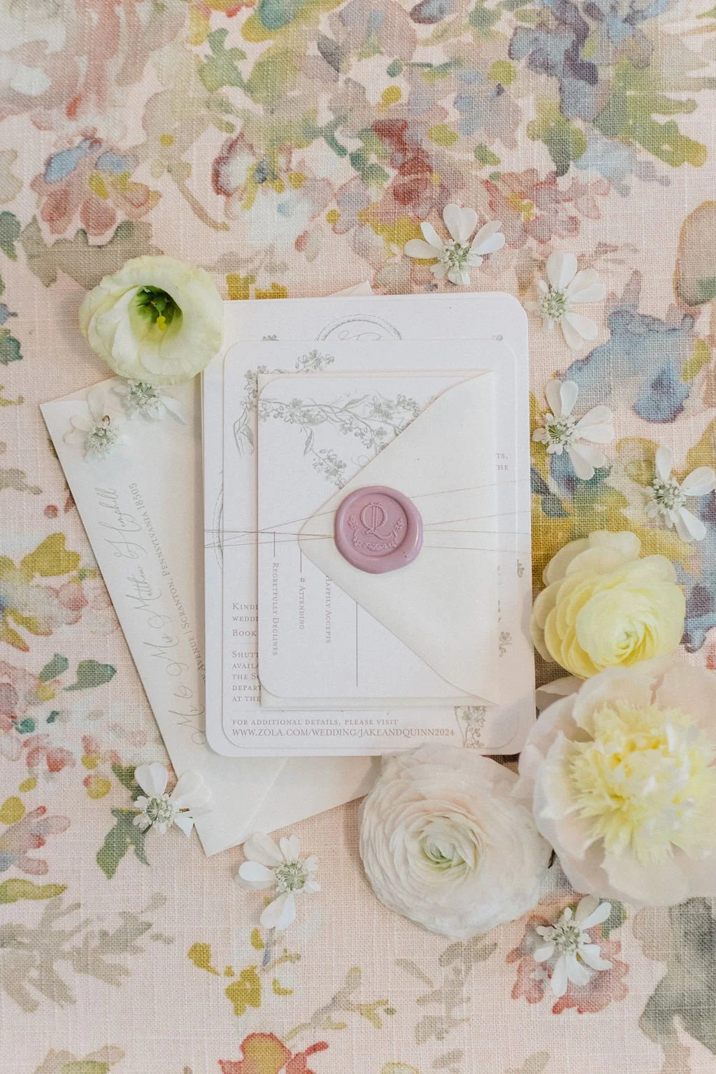 secret garden wedding invitation with blush wax seal