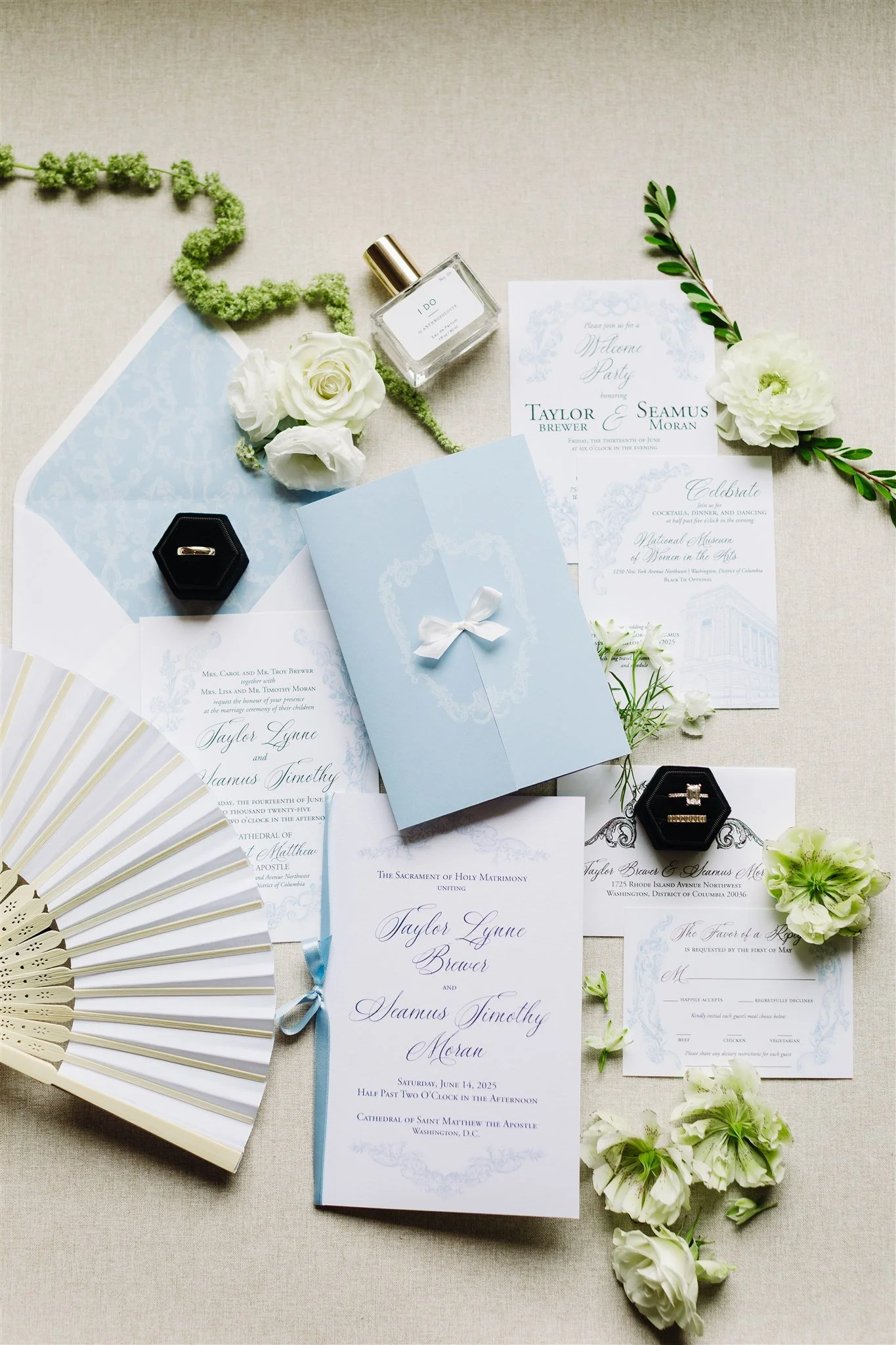 Light blue romantic wedding invitation suite photographed by Pertulla Weddings