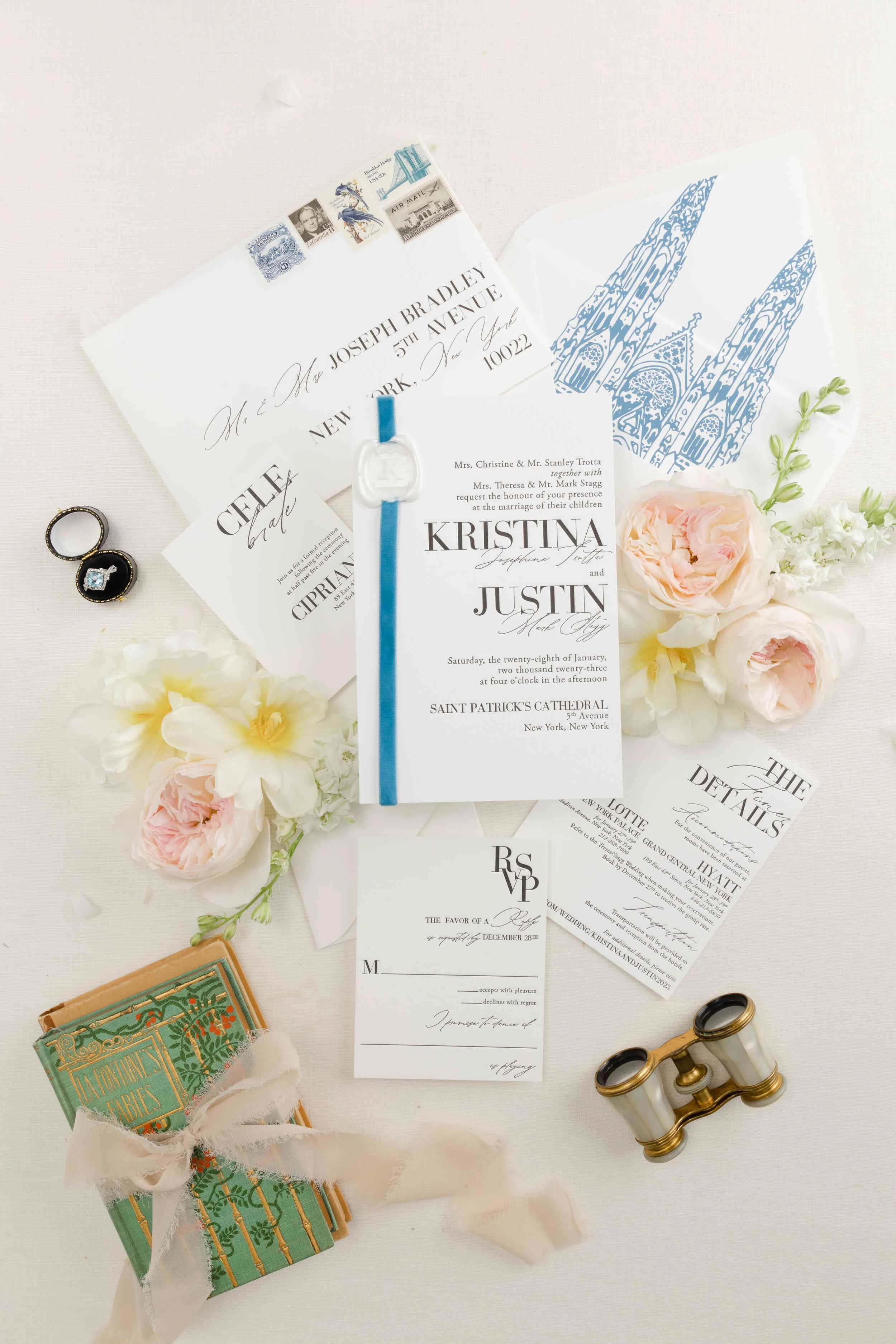 chic romantic NYC winter wedding invite