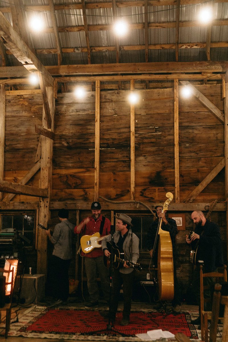 band in wedding barn