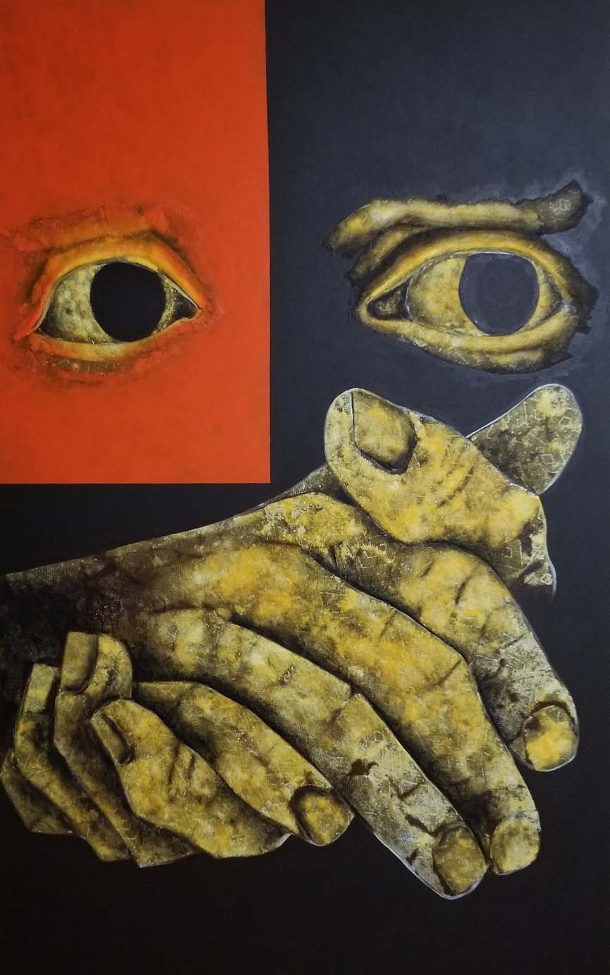 "Encuentro sin pasado", Vicente Castro Morales, Texnica mixta sobre Lienzo, $2,000.00