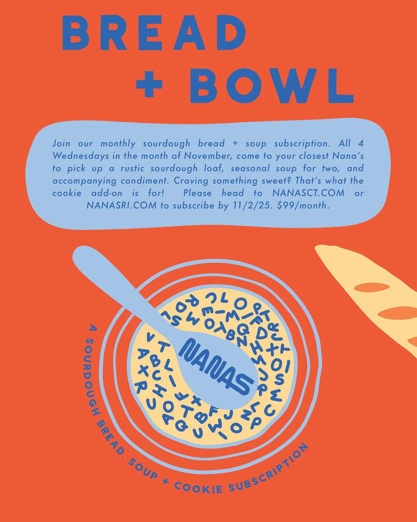Guess what? It&rsquo;s officially fall&hellip; and that means&hellip; BREAD + BOWL is finally here! 🍂🍲🥖 (swipe to drool at November&rsquo;s menu!)

Y&rsquo;all know what to do&hellip; and if not, we&rsquo;ll tell ya! Head over to your local Nana&r