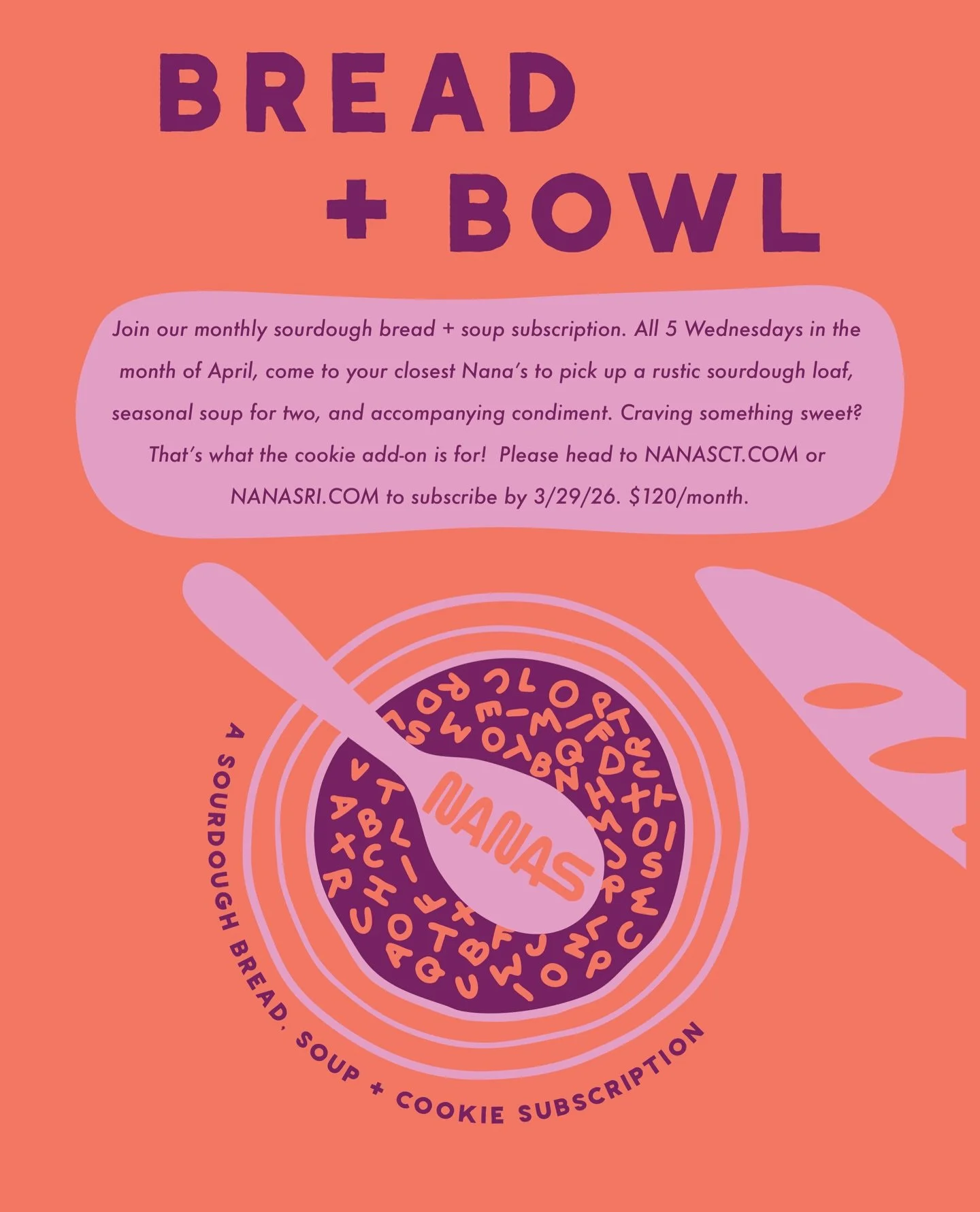 Our April Bread + Bowl is LIVE and it&rsquo;s the last one of the season! 🍜🥖 let&rsquo;s get through the rest of this chilly winter with hot soup in hand 🙂&zwj;↕️ 

Subscribe on your local Nana&rsquo;s website!

nanasri.com // nanasct.com