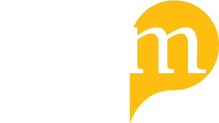 Logo with a lowercase letter 'm' inside a yellow speech bubble on a white background.