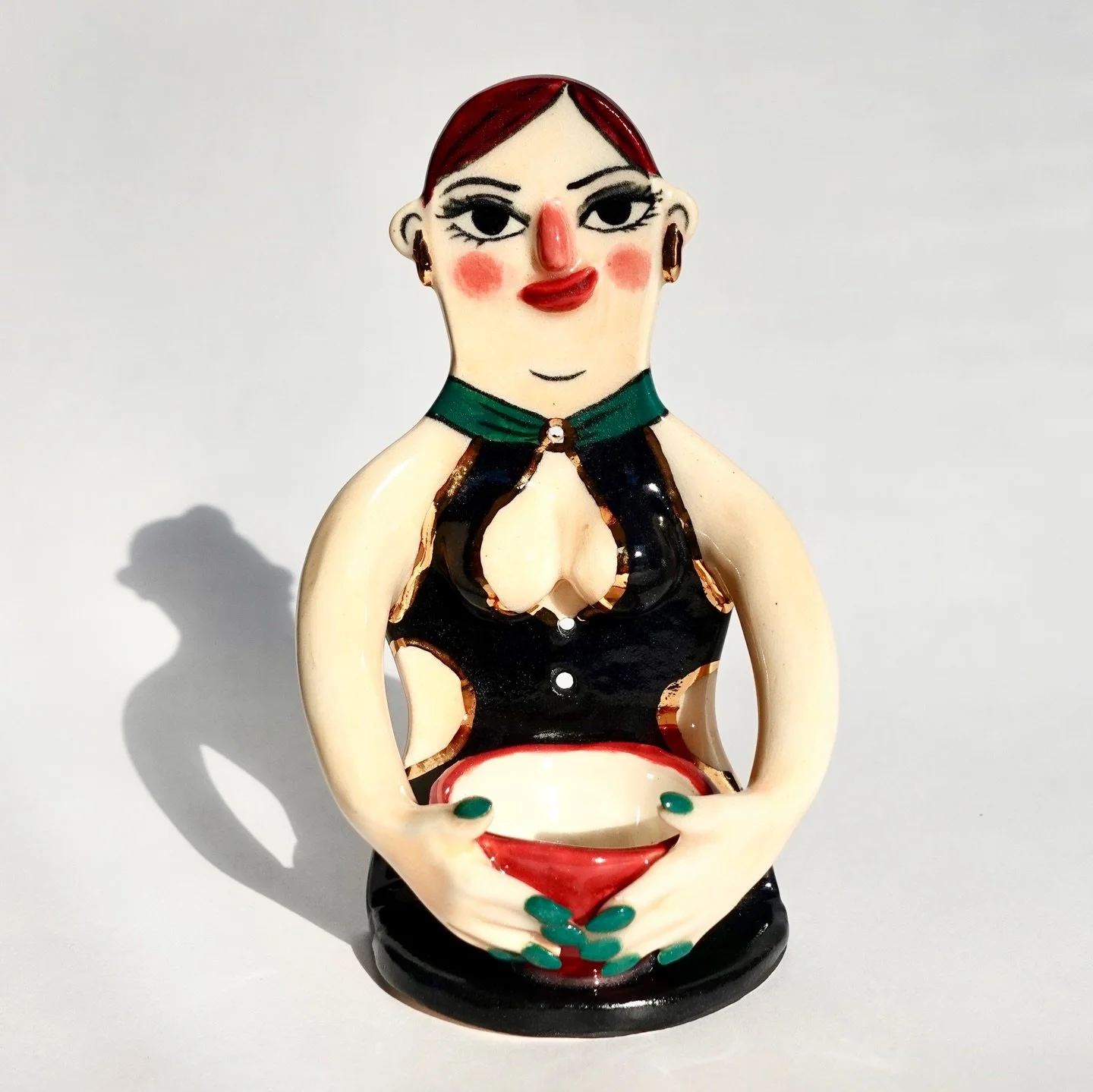 Girls who are a bit mean >> 
This herb stripper was from my last drop! I like this little outfit A LOT, it&rsquo;s giving black latex bodysuit
.
.
.
.
#handmadeceramics #cuteceramics #functionalceramics #underglaze