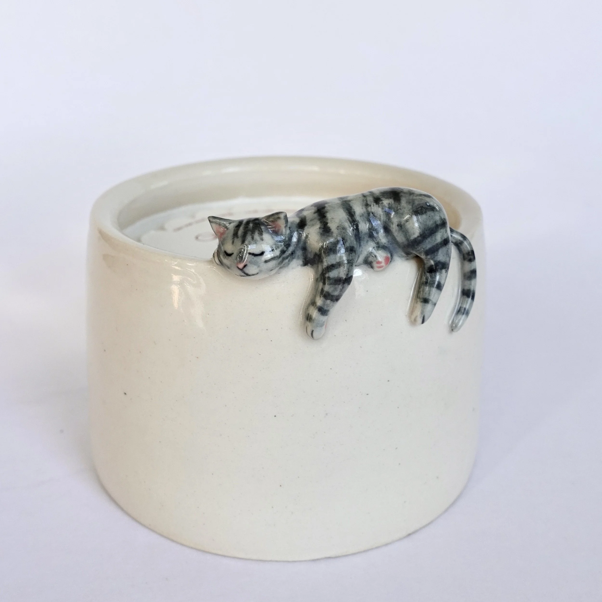 Silver tabby cat candle