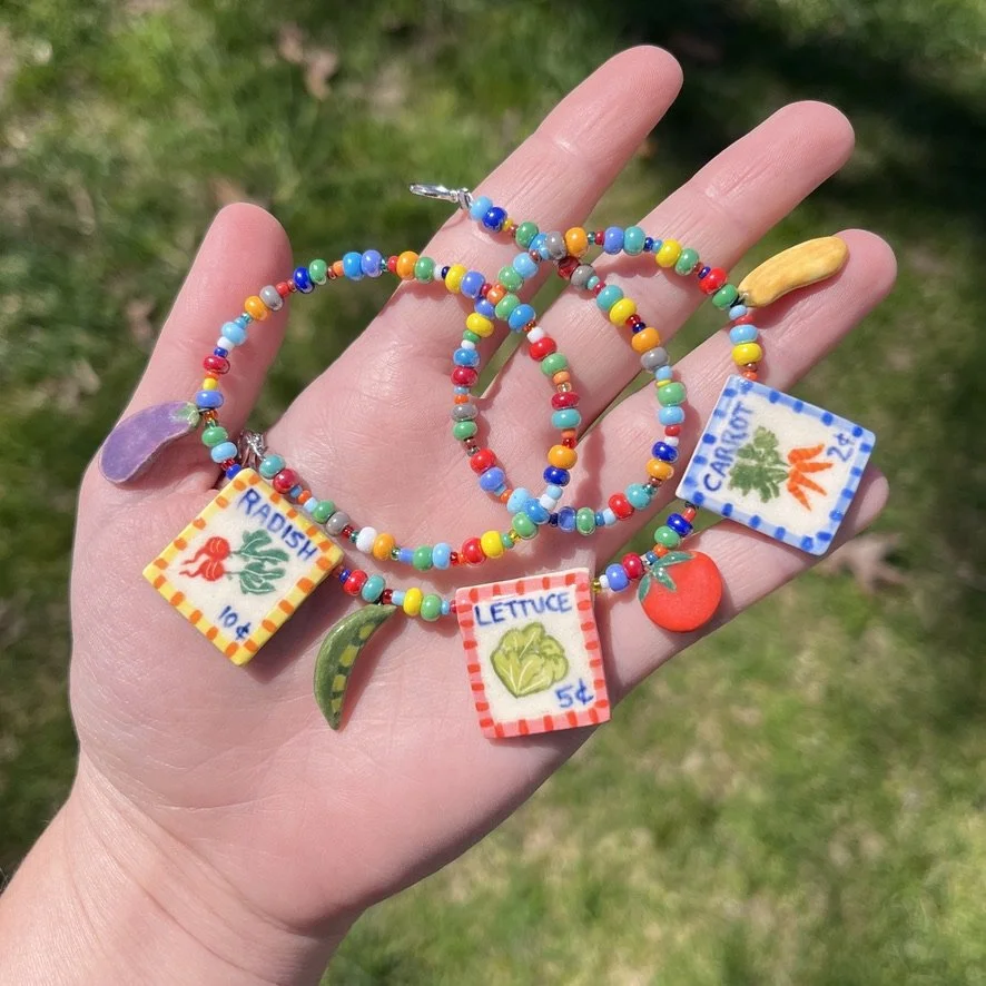 Vegetable seed packet necklace