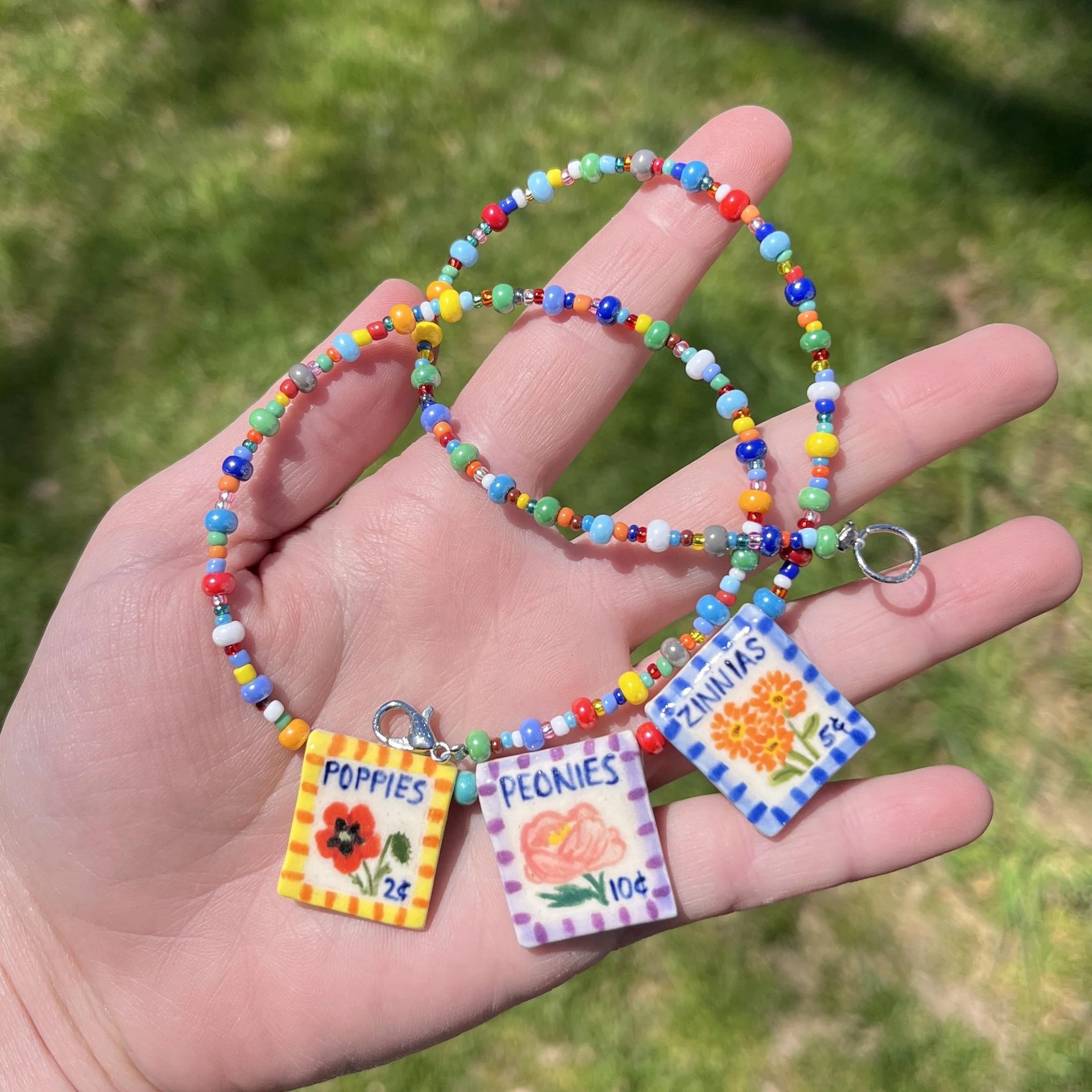 Flower seed packet necklace