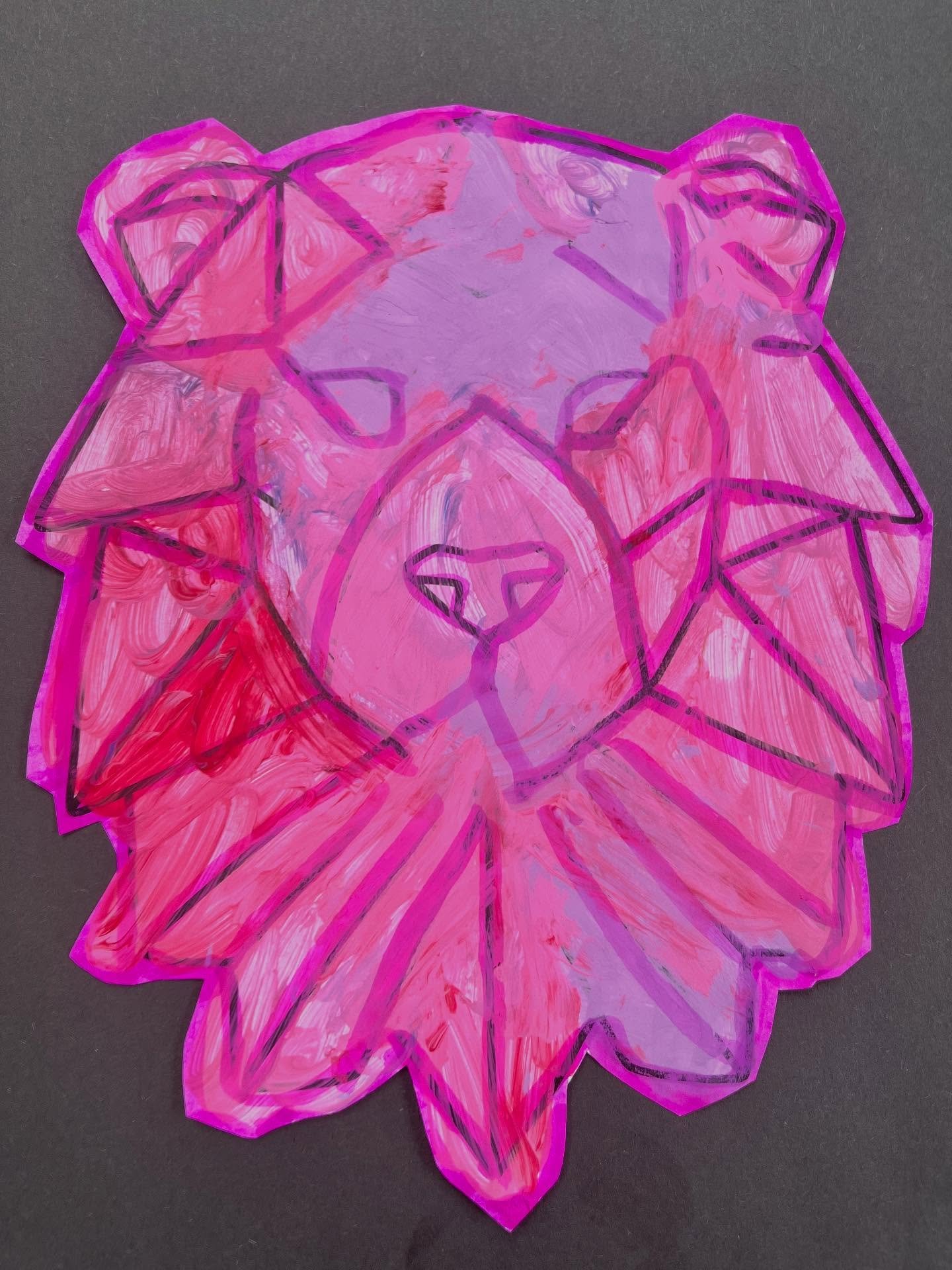 Art show is tomorrow - doing some prep to get it ready! 

Some primary grade geometric lions painted with acrylics. 🎨🎨