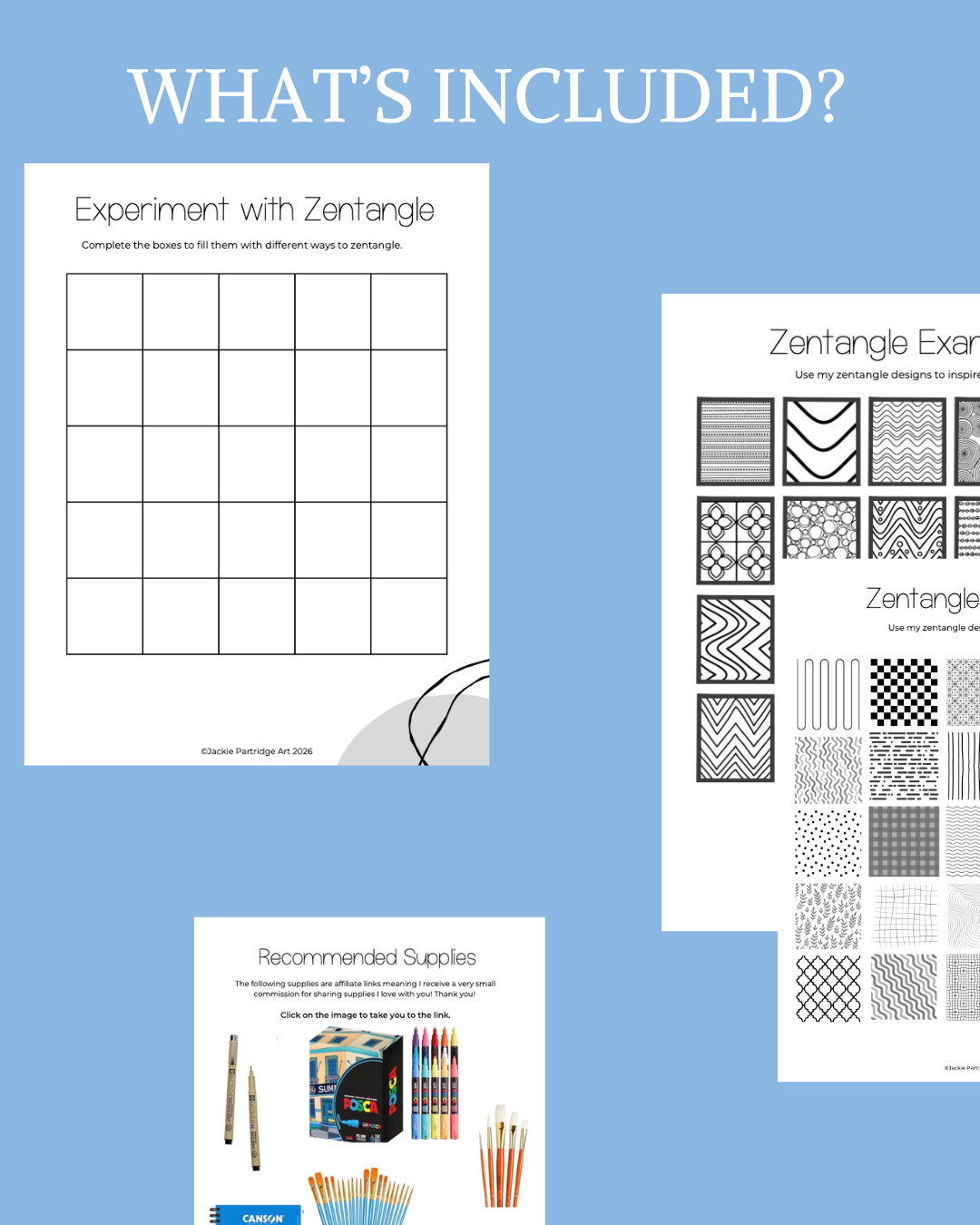 zentangle worksheets of art supplies needed
