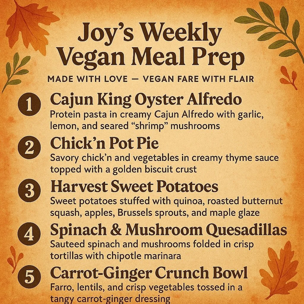 Hey Atlanta 👩🏾&zwj;🍳🌱
I&rsquo;ve been putting my all into growing Joy&rsquo;s Green Kitchen, my vegan meal prep business here in College Park. Everything is made from scratch: high protein and packed with flavor.

Each week I create five fresh di