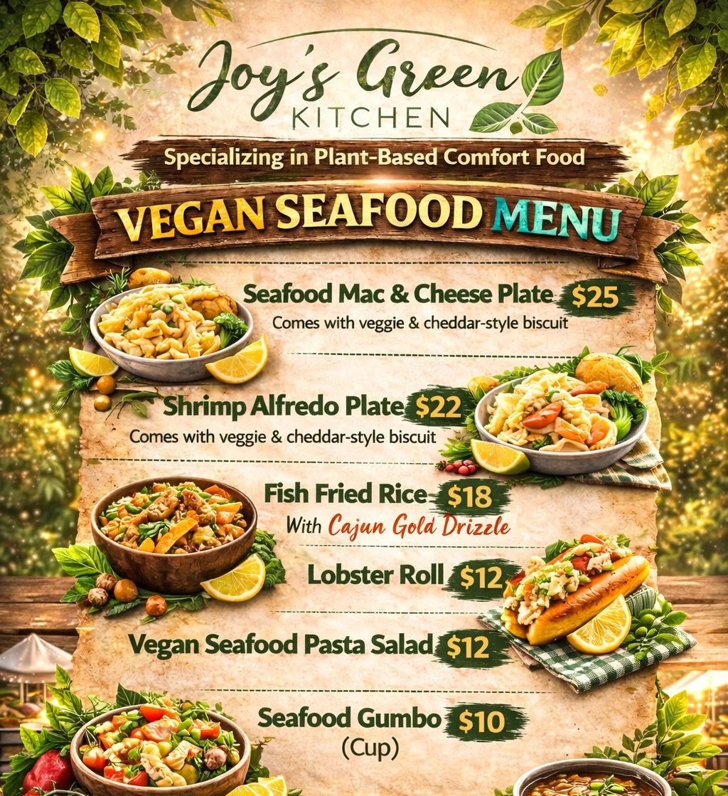 ATLANTA 👀😲

This Sunday I&rsquo;m bringing the Vegan Seafood Menu to Vegan Soul Sunday!!! 🌱🔥

Seafood Mac &amp; Cheese $25
Shrimp Alfredo $22
Fish Fried Rice with Cajun Gold Drizzle $18
Lobster Rolls $12
Vegan Seafood Pasta Salad $12
Seafood Gumb