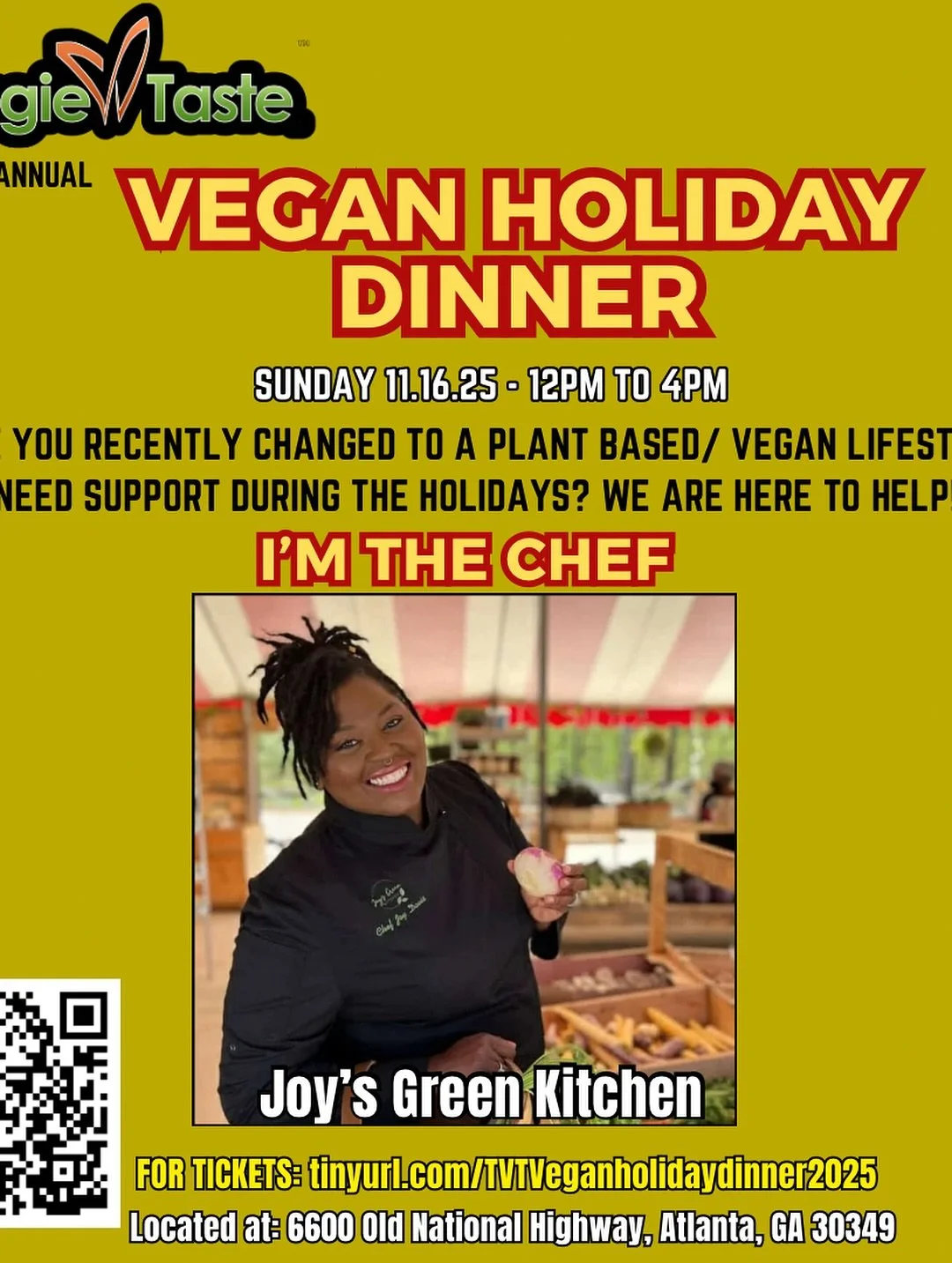 📣🔥🚨 TOMORROW! 🚨🔥📣
I&rsquo;m pulling up to The Veggie Taste Vegan Holiday Dinner and I need y&rsquo;all to come out for a quick plate. I&rsquo;m in the kitchen whipping up so many delicious things and I can&rsquo;t wait to serve you!

Sunday 11.