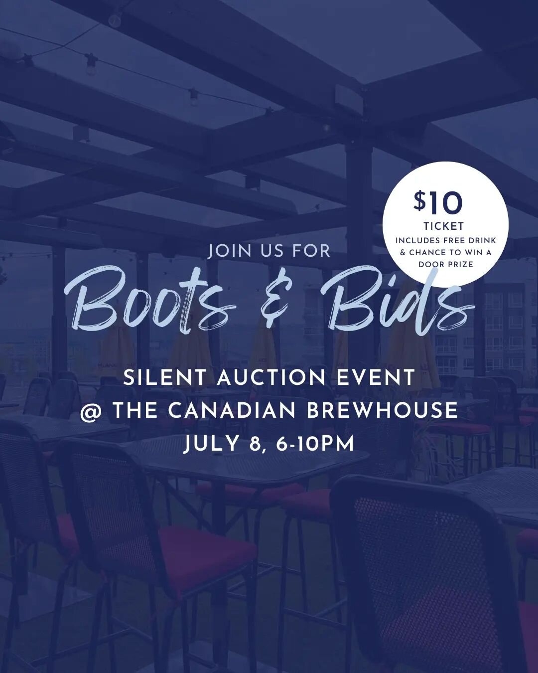 We are thrilled to announce our very first Silent Auction, Boots and Bids, in support of underprivileged youth in Calgary!⁠ 💙🤠⁠
⁠
Join us on July 8th from 6-10pm at the breathtaking rooftop patio of the Canadian Brewhouse in the University District