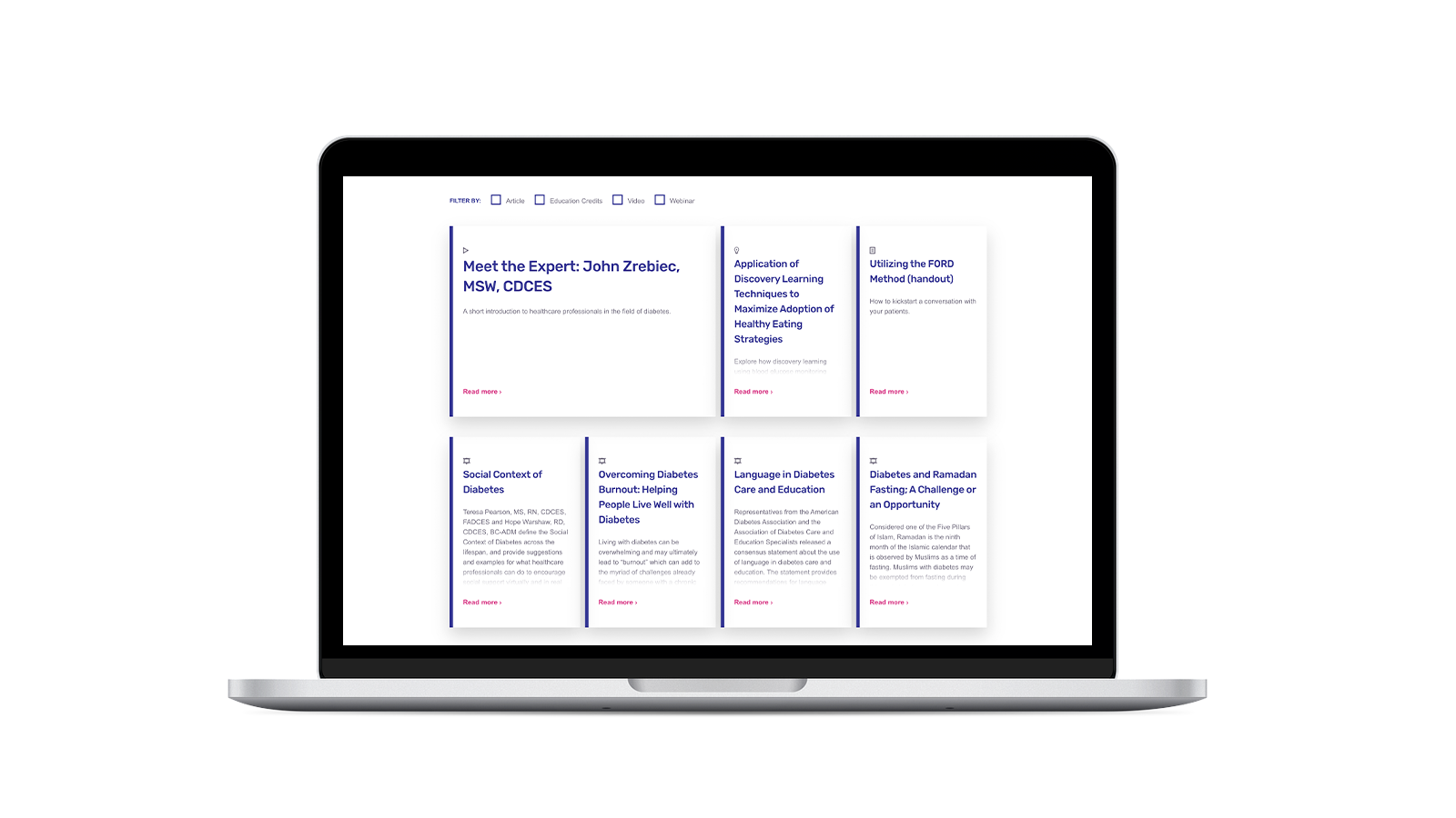 Articles are sorted with a card system