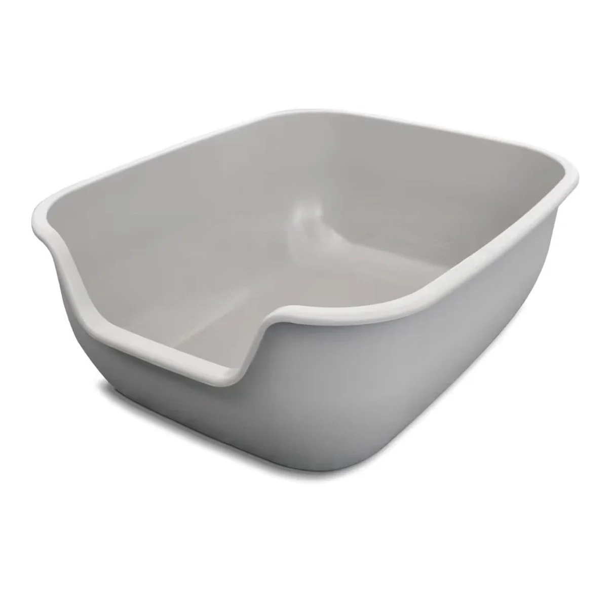A white plastic litter box with a smooth, curved design.