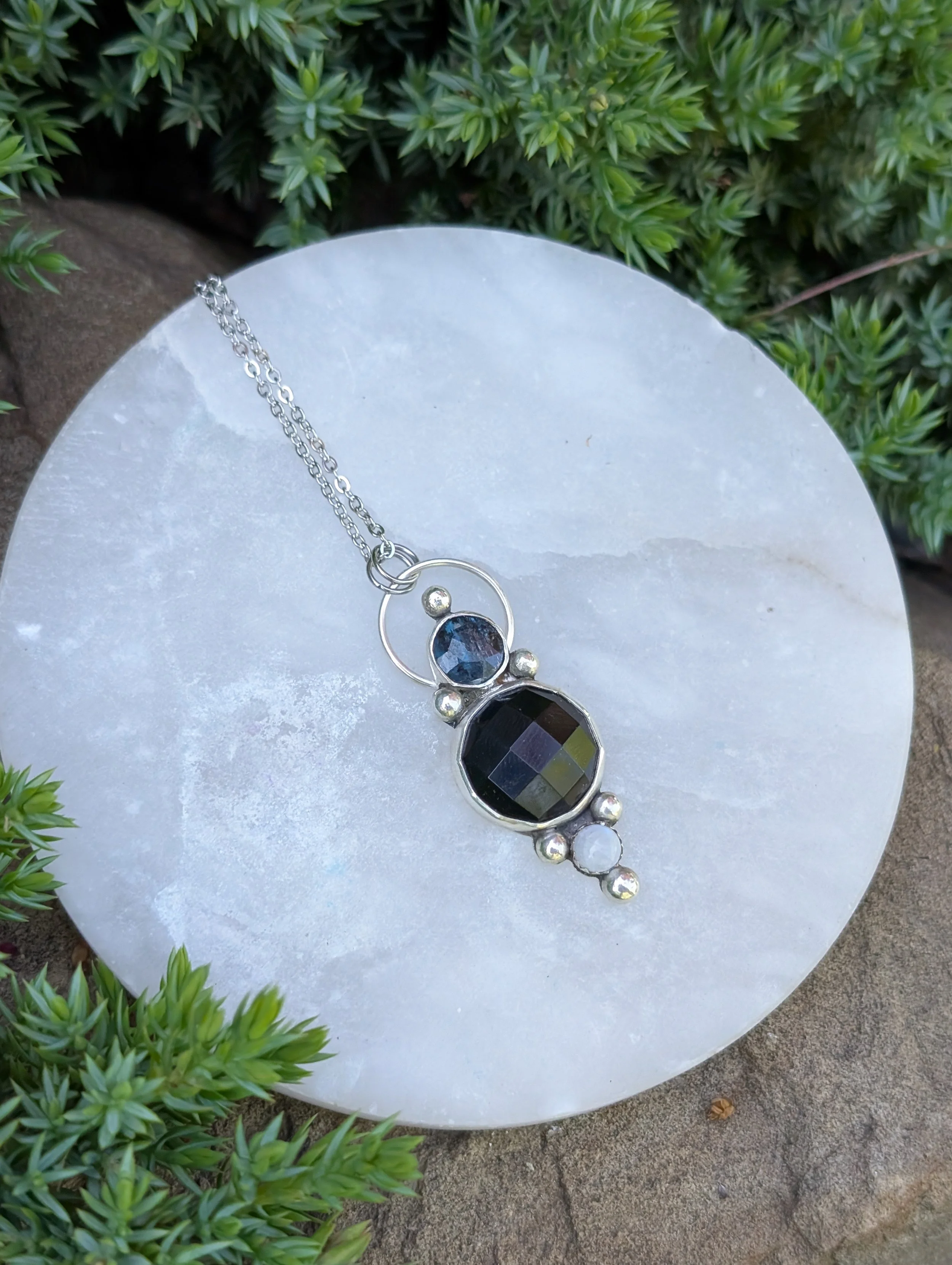Onyx, Teal Kyanite & Moonstone Necklace!