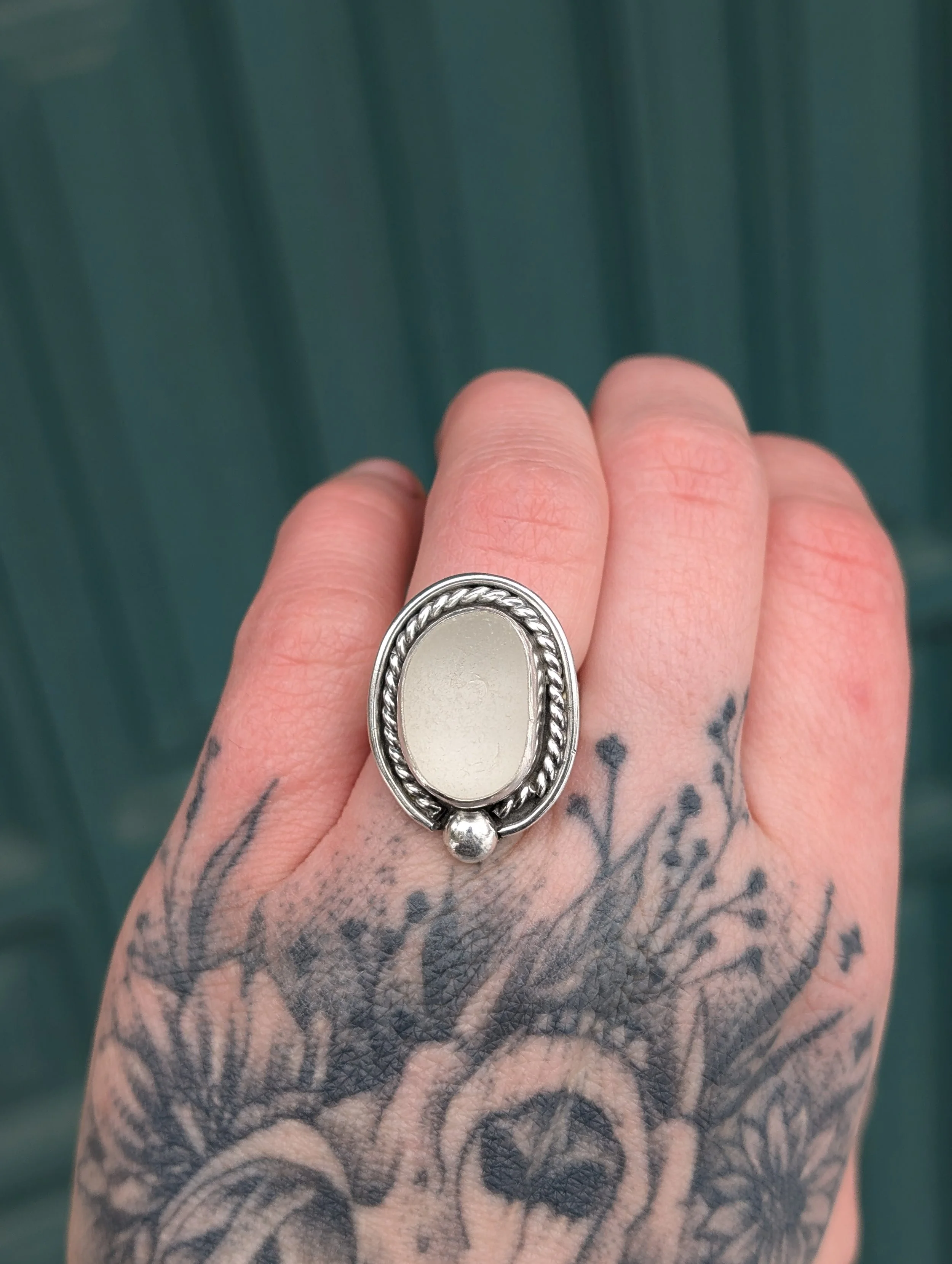 Clear Statement Sea Glass Ring (Size 7.5)