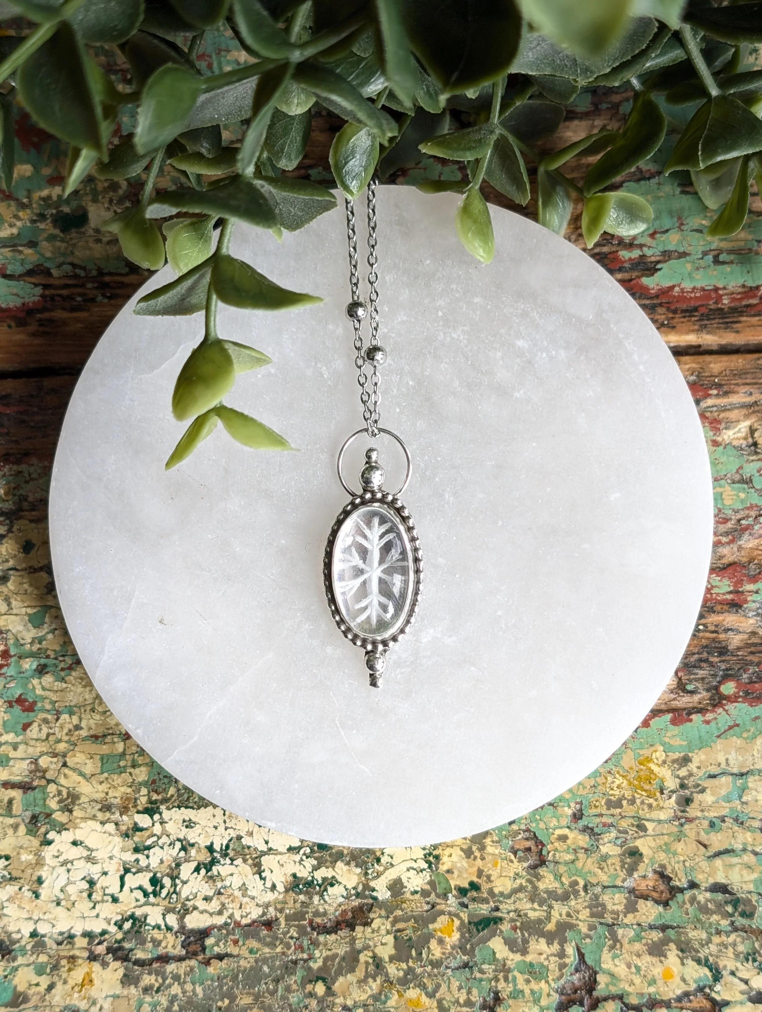Snowflake Carved Clear Quartz Necklace
