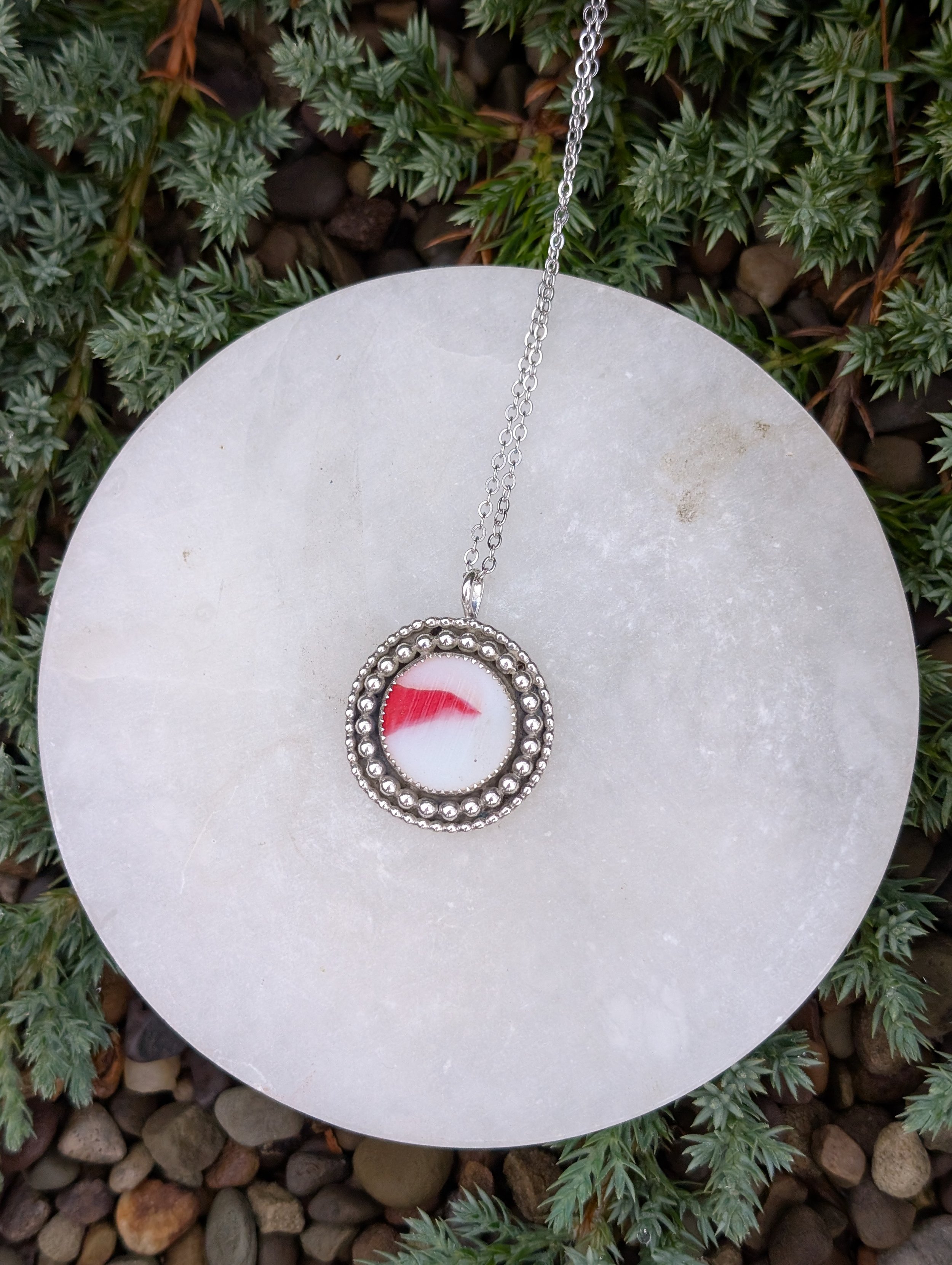 White & Red Ohajiki Necklace