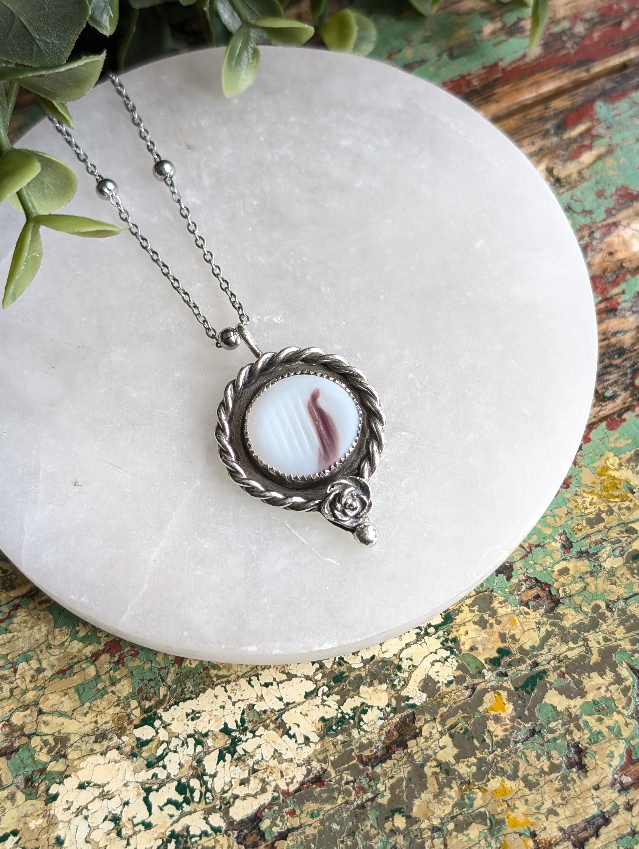 White & Purple Ohajiki Necklace