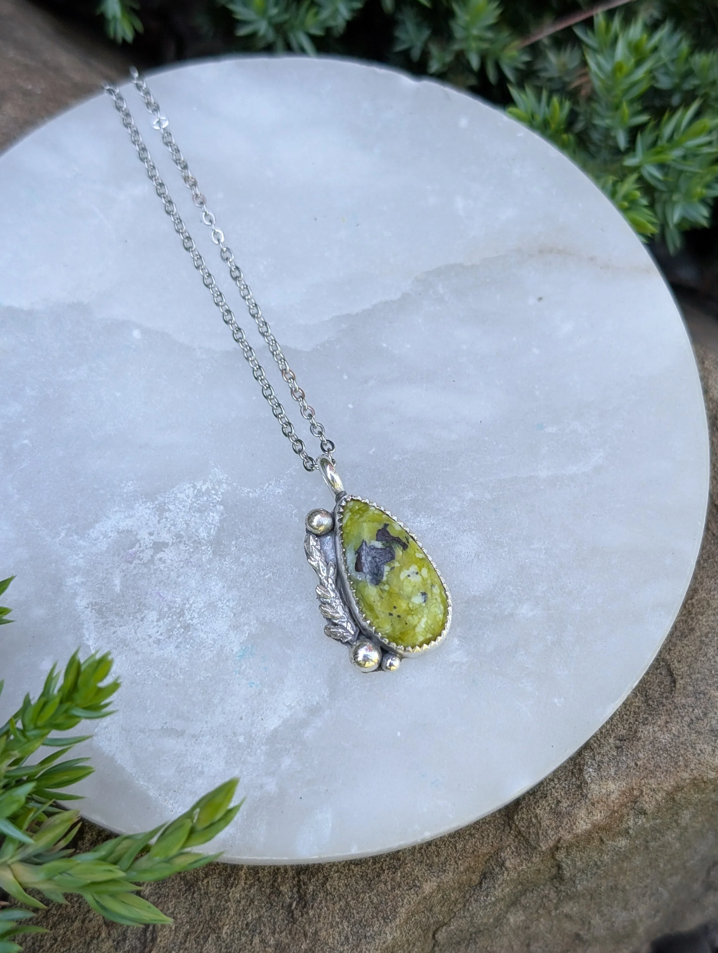 Vesuvianite & Cedar Leaf Necklace