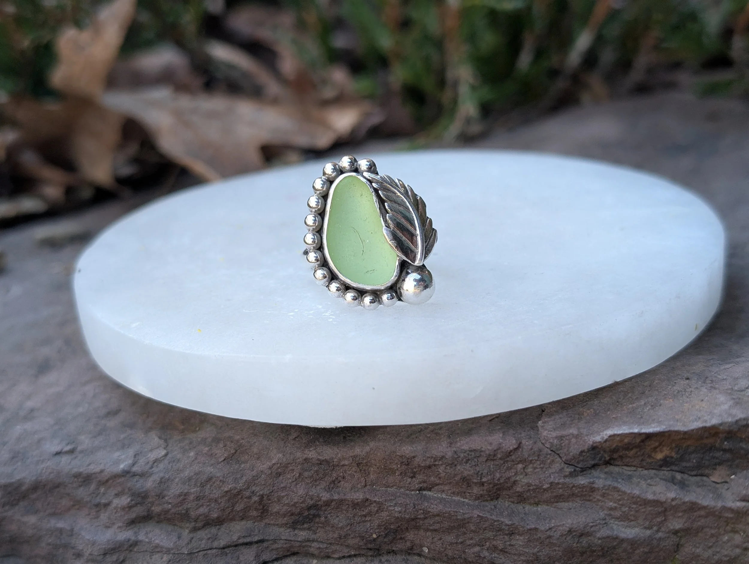 Uranium Sea Glass Ring (Size 6.5)