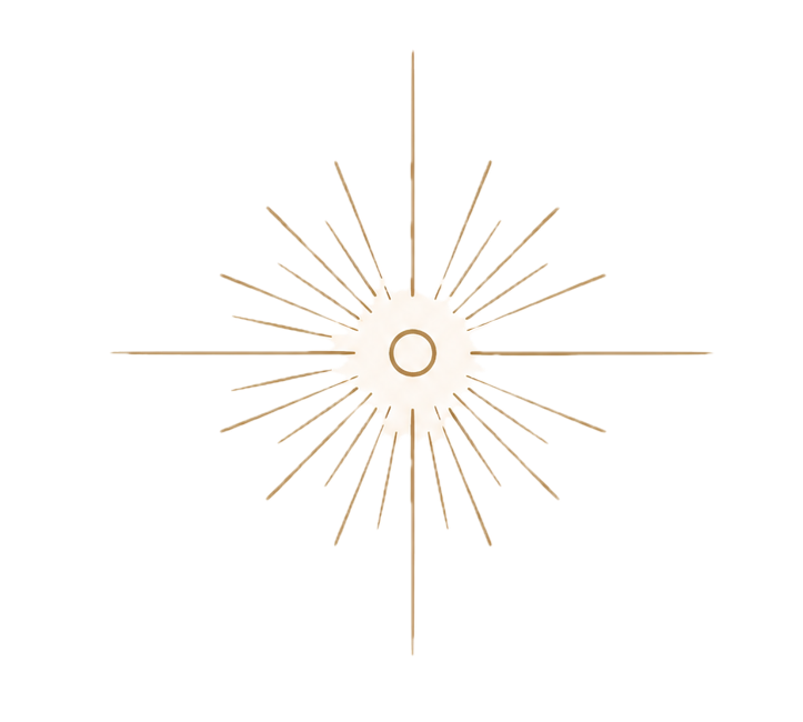 A decorative starburst wall clock with gold-colored rays on a black background