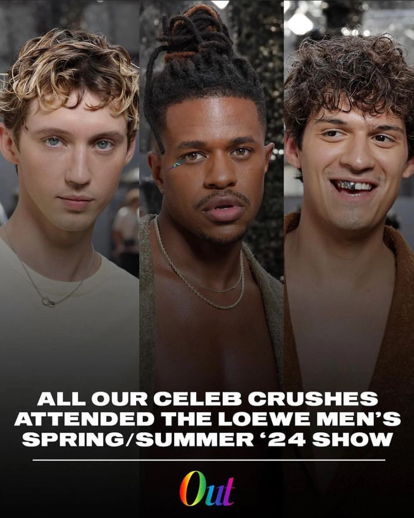 Makeup by Jaime Diaz on Jeremy Pope at Loewe in Paris Fashion Week