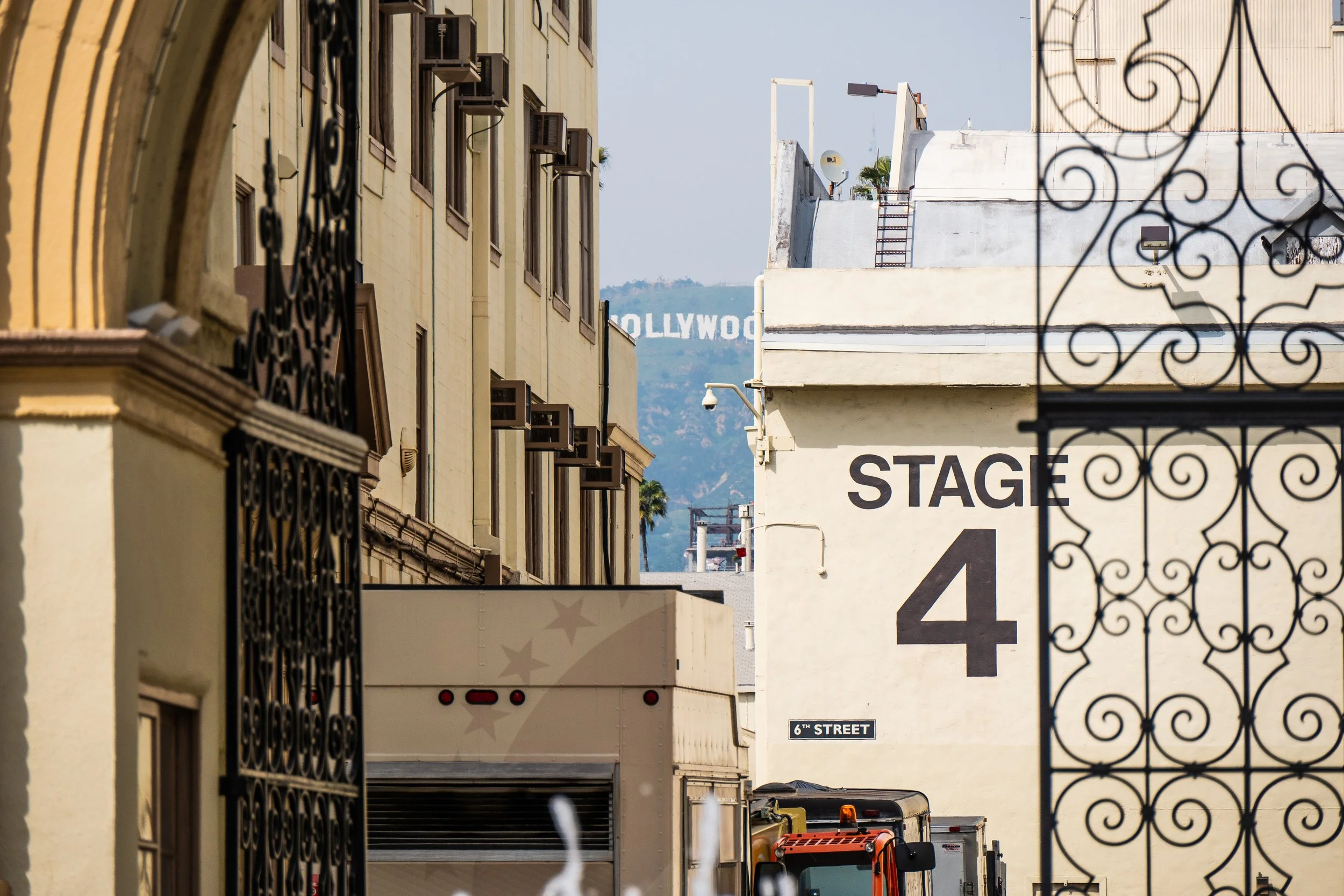 Outside of a film stage on a studio lot