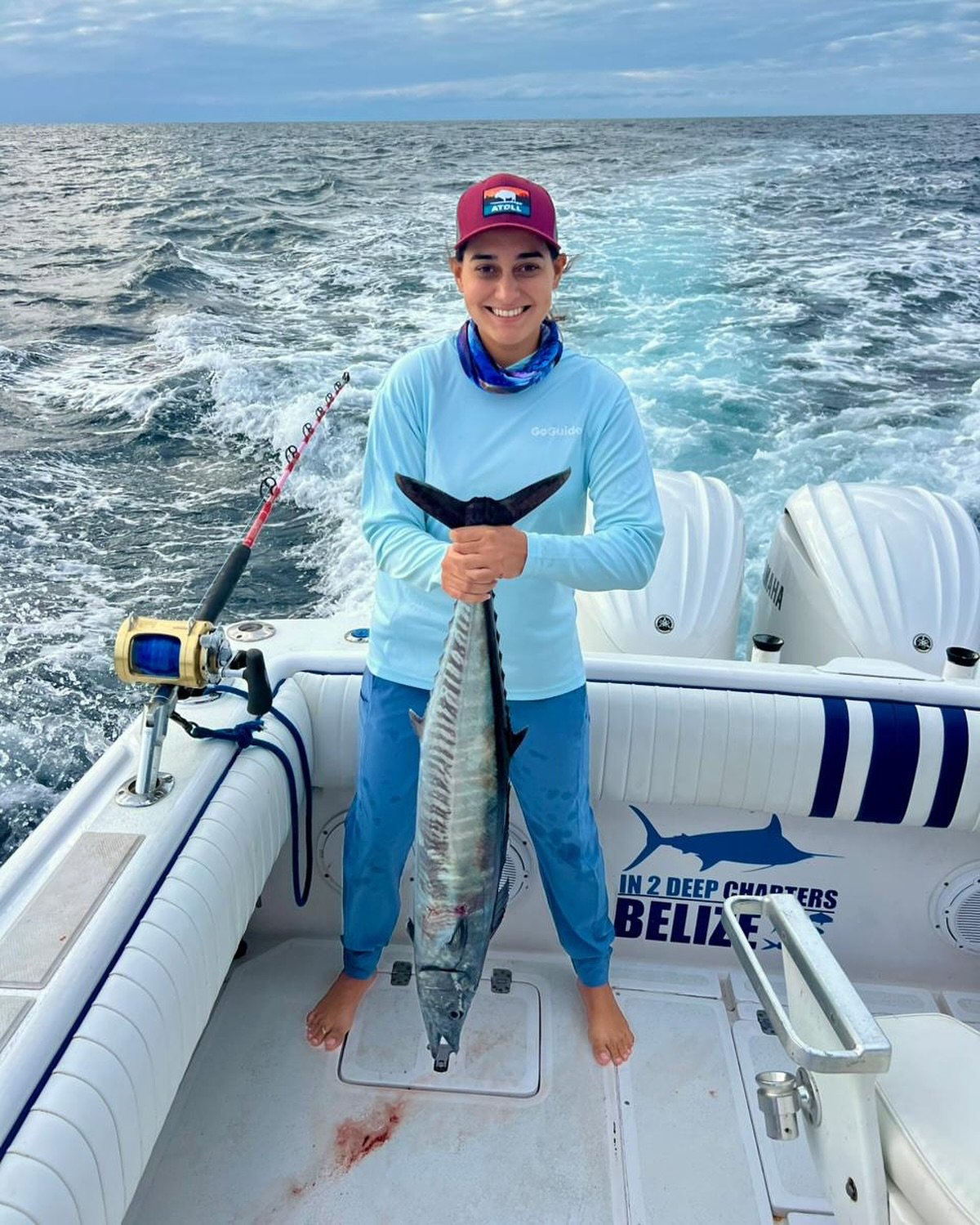 Day 2 of the 1st Belize Wahoo Classic has officially begun. 🎣 Female Angler Morgan Miles of #ShelbyDee shows off her catch!
