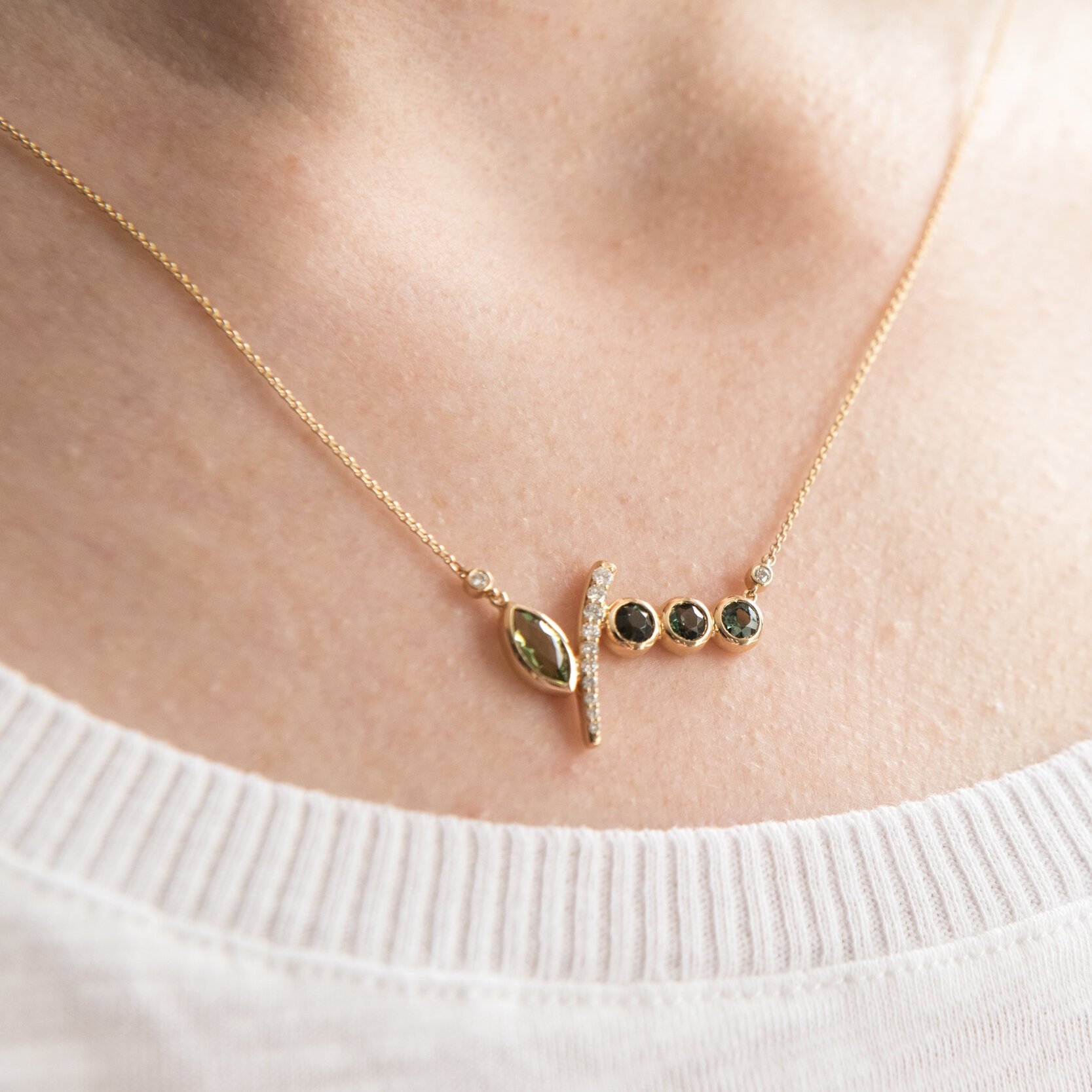 Necklace Zen Garden tourmalines diamonds 18k gold - Anna Machado Jewelry Design NYC