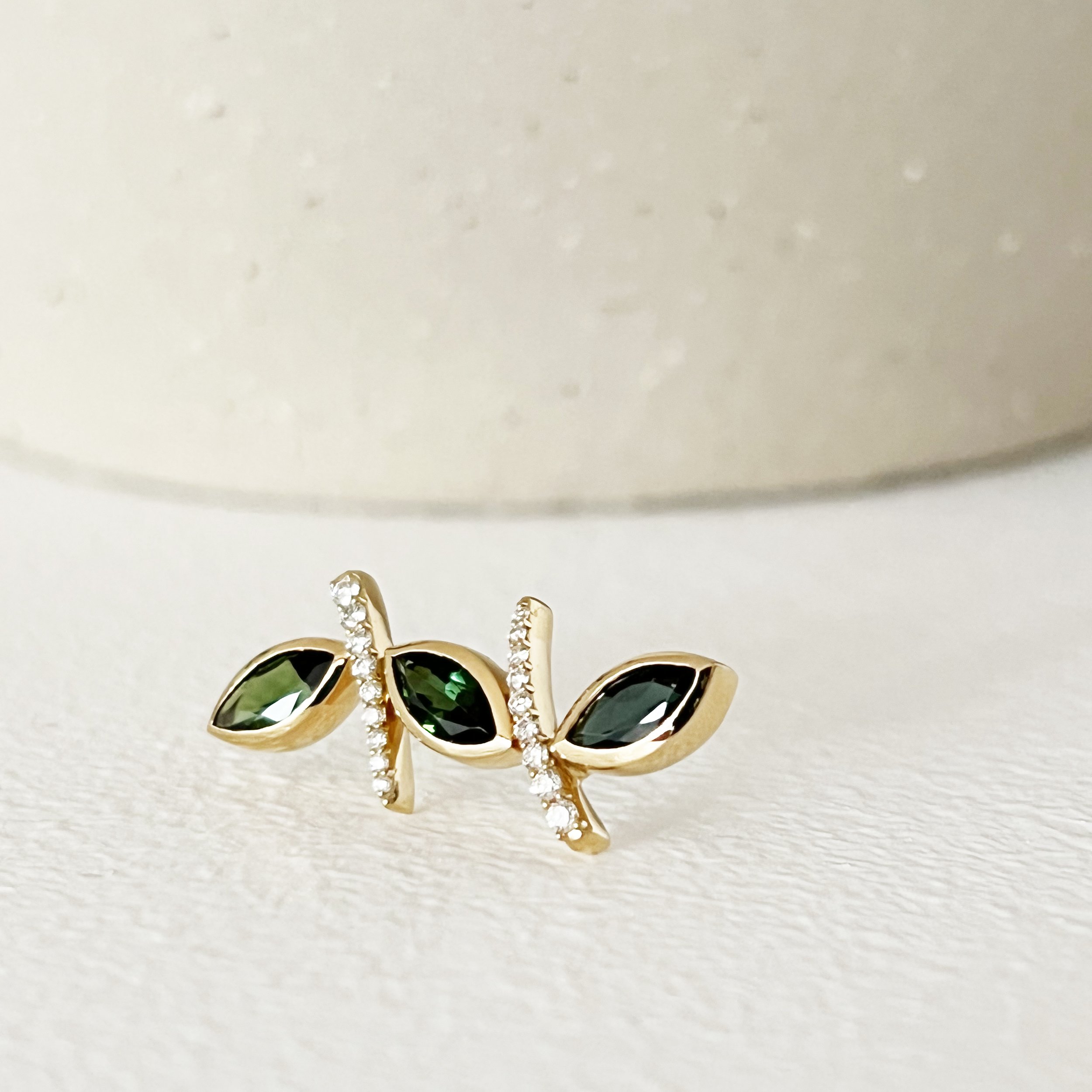3 leaves with tourmalines and diamond earrings -18k gold - Anna Machado Jewelry Design NY