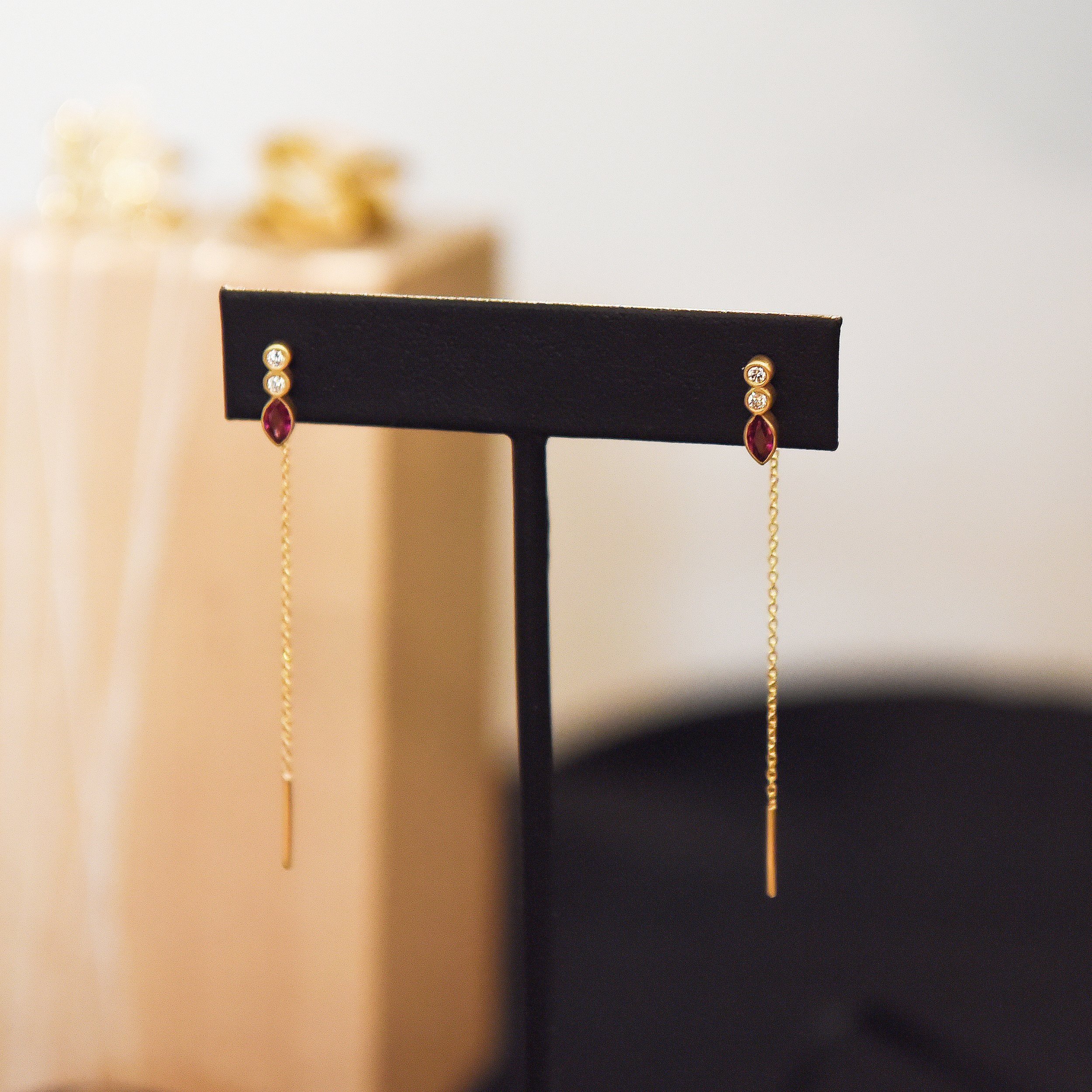 Ruby, Diamonds & Thread Earrings - Anna Machado Jewelry NY - Linhas Collection