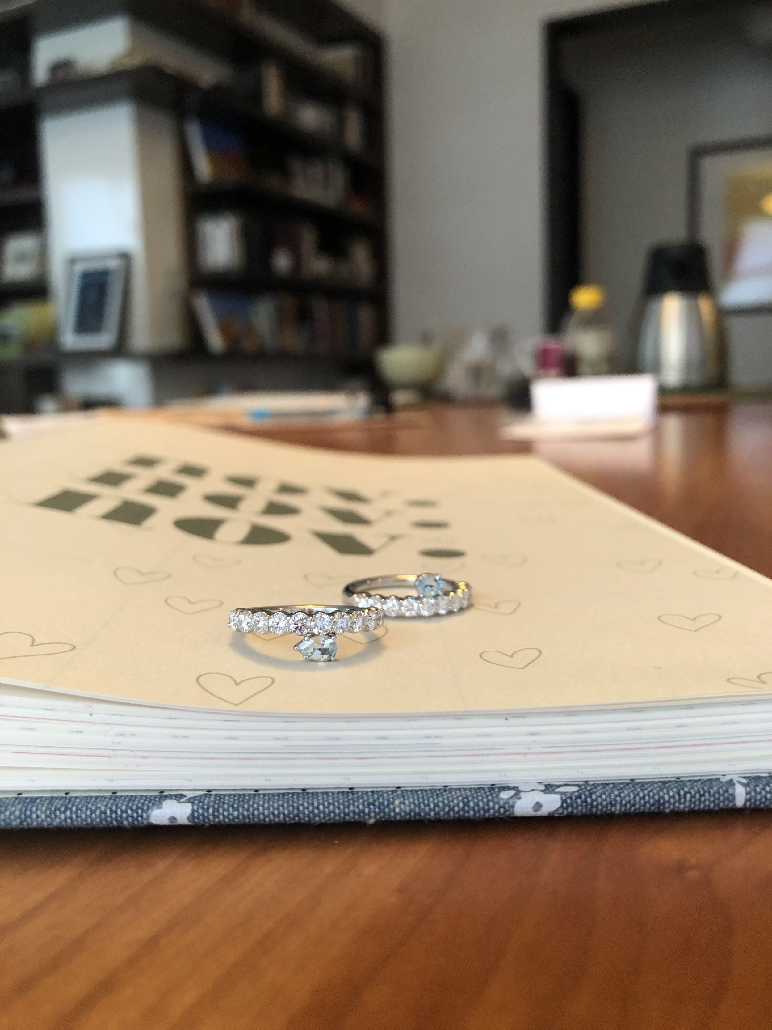 Diamond and Aquamarine Twin Rings Anna Machado Jewelry NY - Special Projects 1
