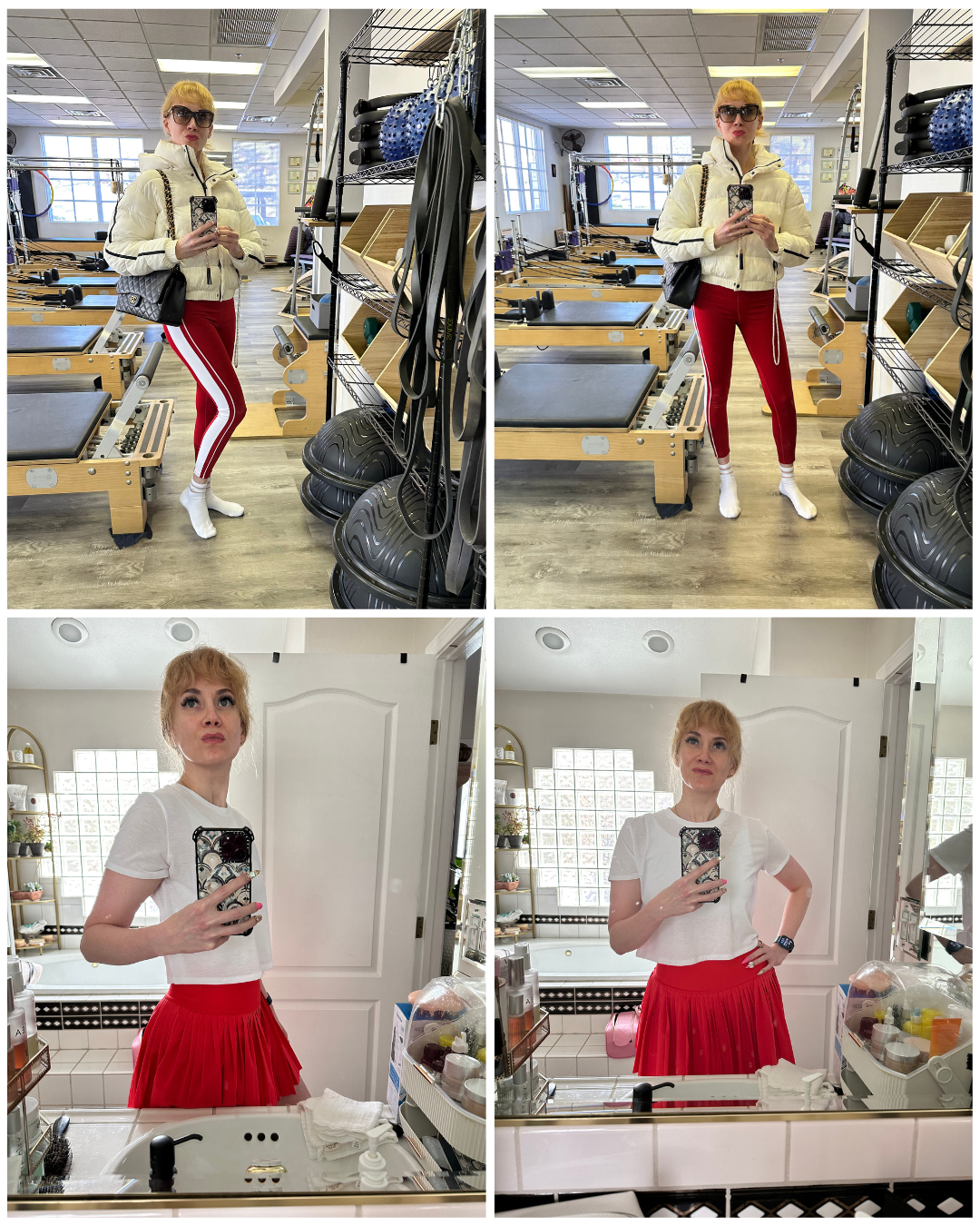 The Bend and Stretch x One Atomic Blonde Pilates Outfits racing stripe red white cream skirt.png