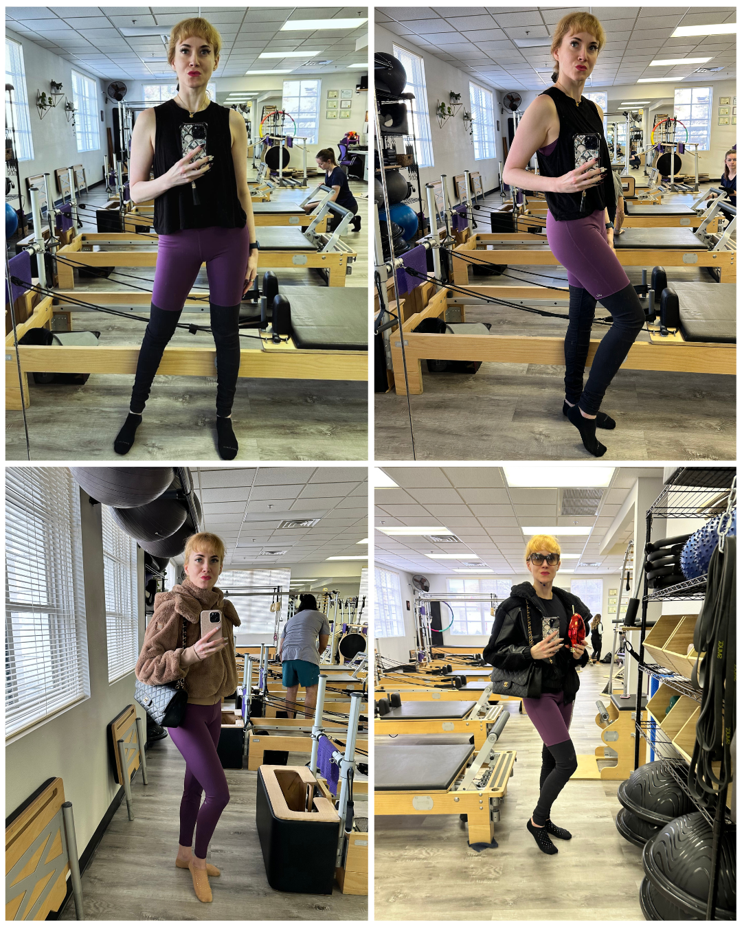 The Bend and Stretch x One Atomic Blonde Pilates Outfits purple black beige.png