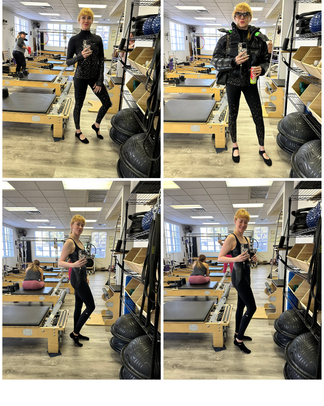 The Bend and Stretch x One Atomic Blonde Pilates Outfits black sparkle moto gold.png