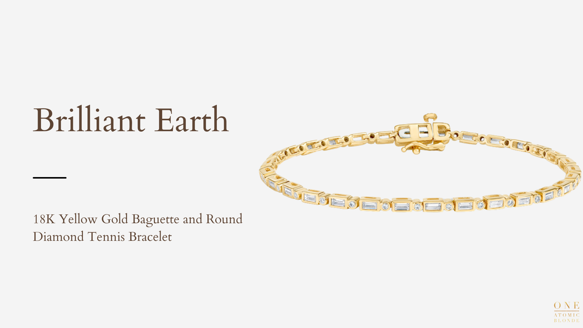 Mother's Day Gift Guide 2022 Brilliant Earth 18k yellow gold baguette round diamond tennis bracelet jewelry
