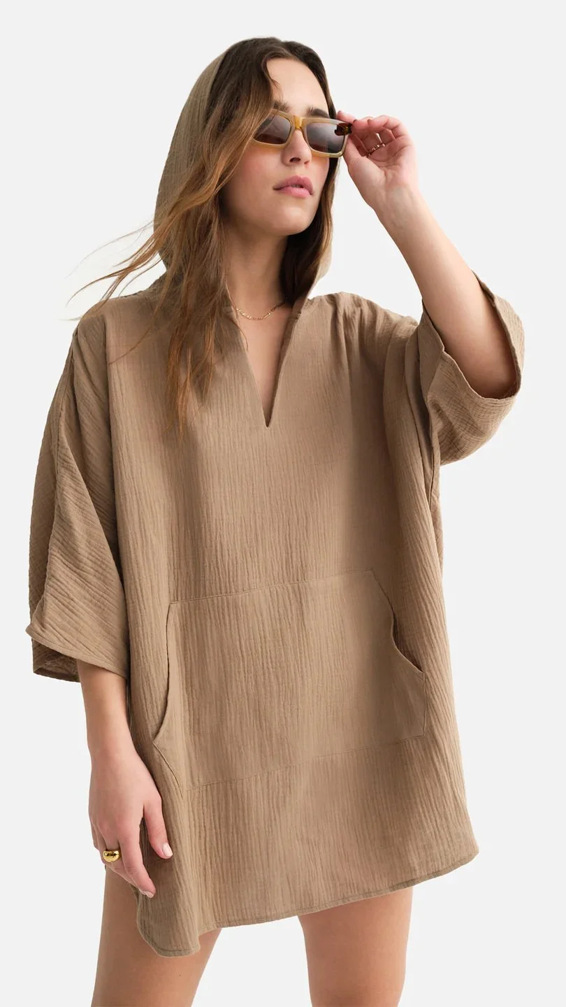 Oversized Sequin Eye Cotton Gauze Cover Up in Olive main image 1