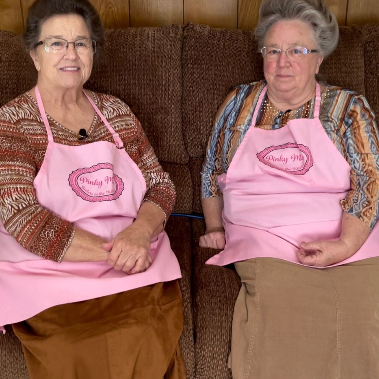 Mary and Linda filming a special message for their members.  www.pinkymaskitchen.com
