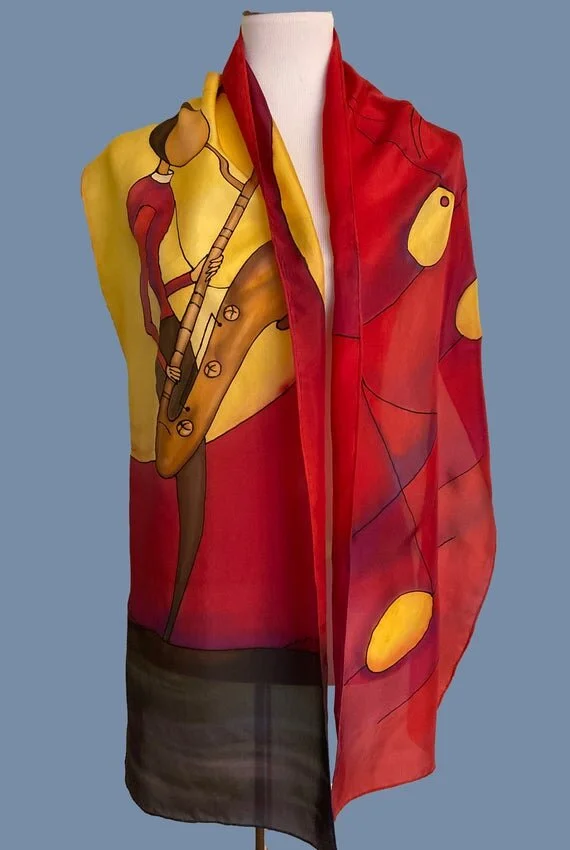 Hand painted silk scarf for music lovers — Silk Art Closet