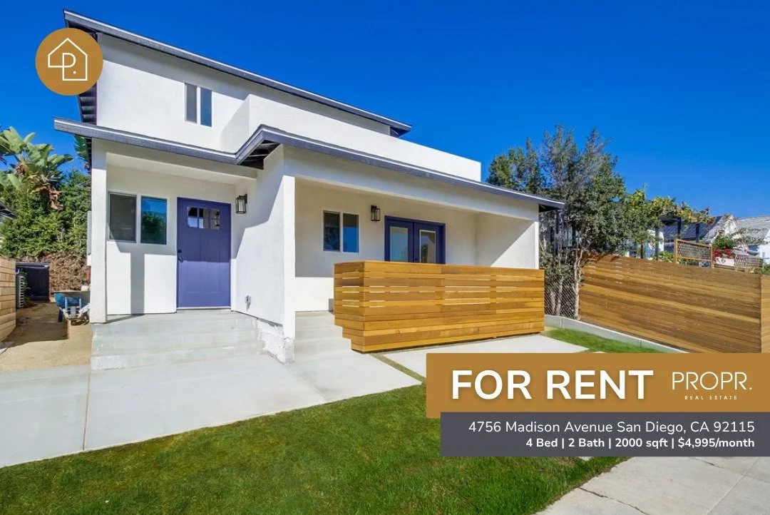 ✨ For Rent in Talmadge! ✨
4756 Madison Avenue, San Diego, CA 92115

Experience modern living in this beautifully designed 4 bedroom, 2 bathroom detached home, offering 2,000 sqft of bright, open space and sophisticated style. Built in 2022, this newe