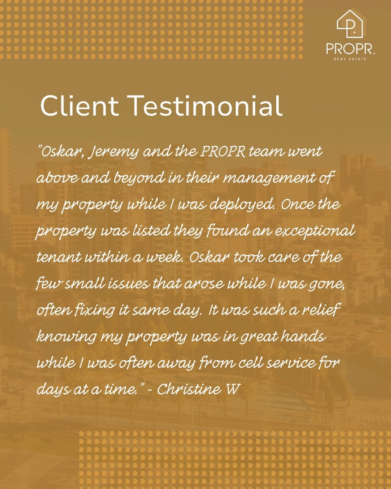Testimonial from one of our incredible clients!

#testimonial #propertymanagement