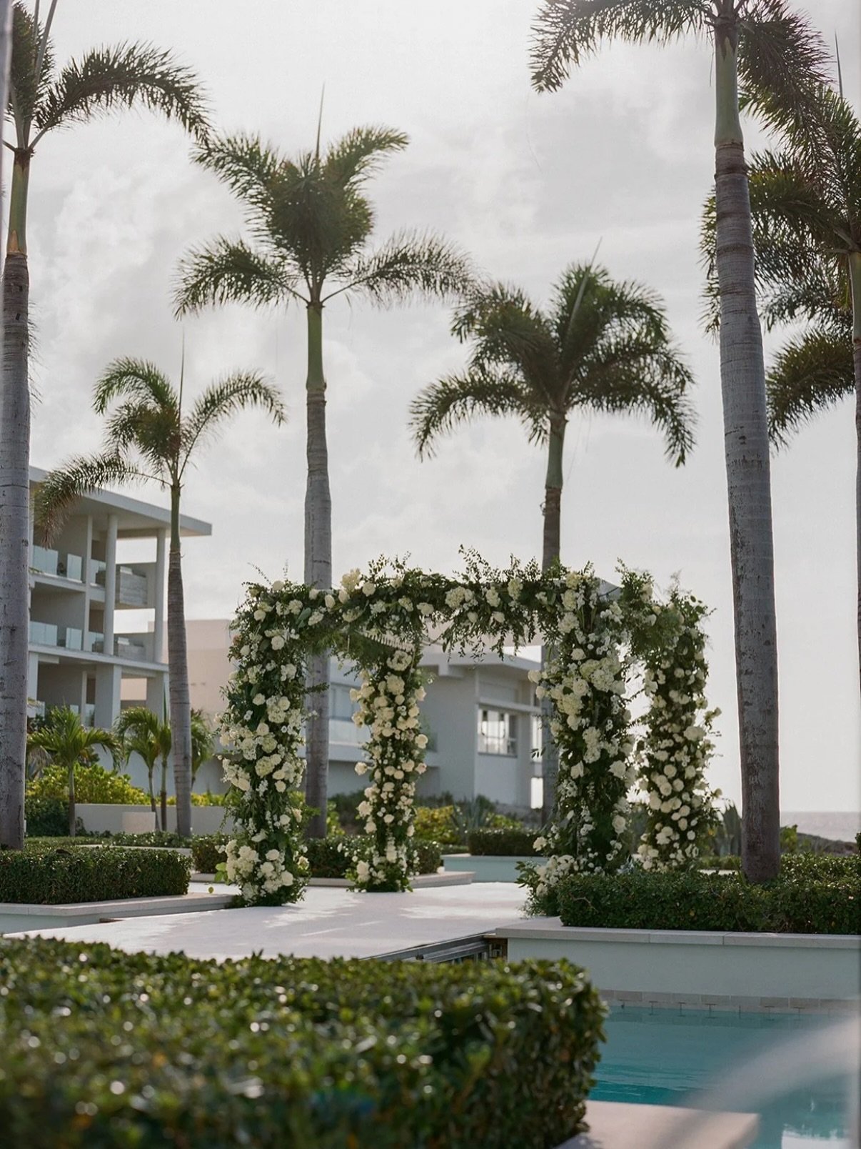 Towering palms lead the way to Cait + Martin&rsquo;s blooming chuppah.

Planning @lscottevents 
Photography @danitocanophoto @theweddingartistsco 
Floral Design @pigsty 
Venue @fsanguilla 
Hair &amp; Makeup @bridalbyalexandria 

#anguillabeaches #ang