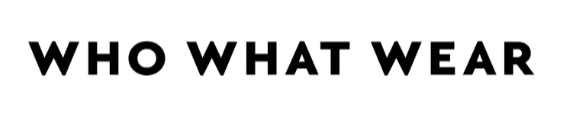 Text on black background says 'WHO WHAT WEAR' in bold black letters.